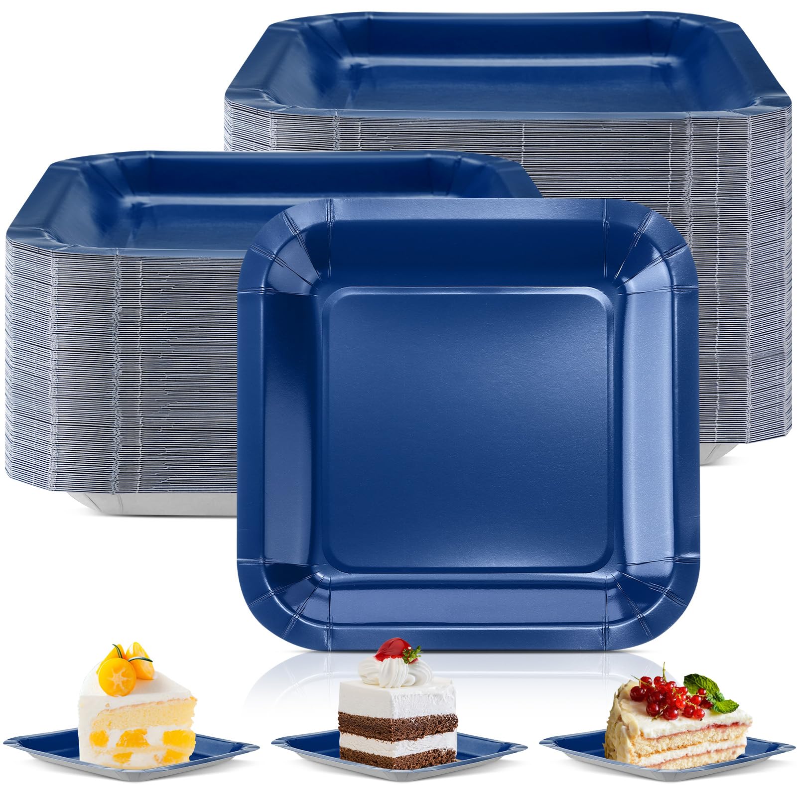 Photo 1 of Dandat 100 Pack 7 Inch Square Paper Dessert Plates, Navy Blue