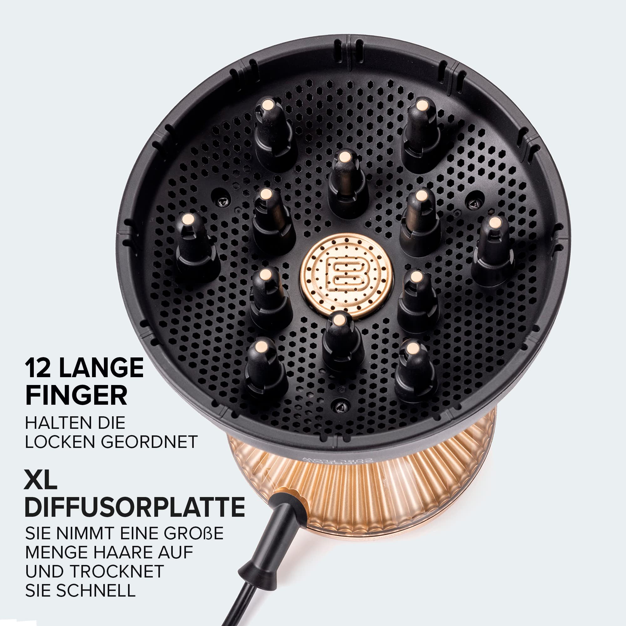 Bellissima Diffon Supreme, Heißluftdiffusor für lockiges Haar, XL Diffuser mit 12 Finger, Ceramic Technology & ArganOil, 2 Geschwindigkeiten, 3 Temperaturen, Ionisator, schonend trocknend