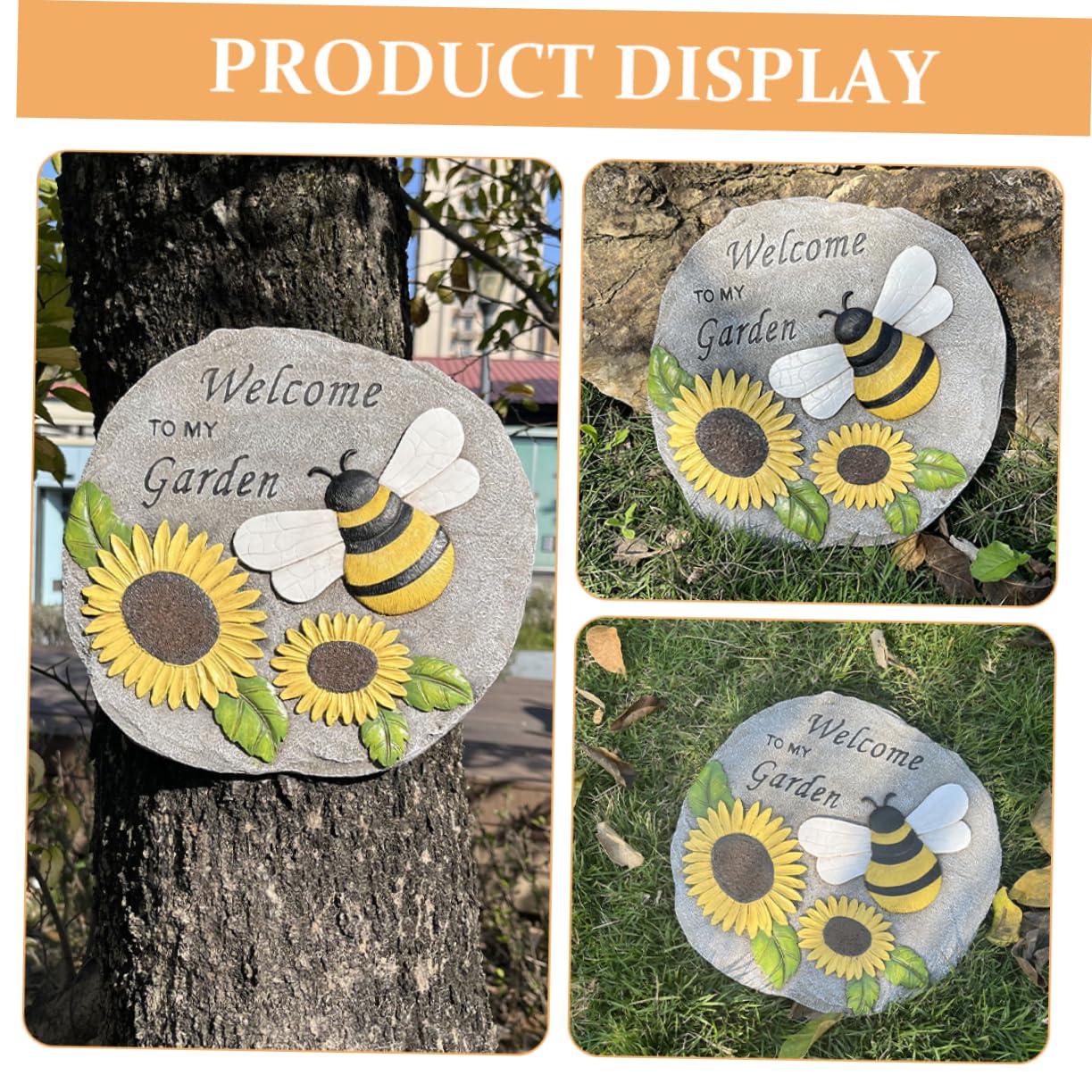 Garden Decorative Bee Pattern Stepping Stone Resin Footprint Stone for Lawn and Patio Decor Unique Sunflower Design for Outdoor Spaces for Pathways and Courtyards