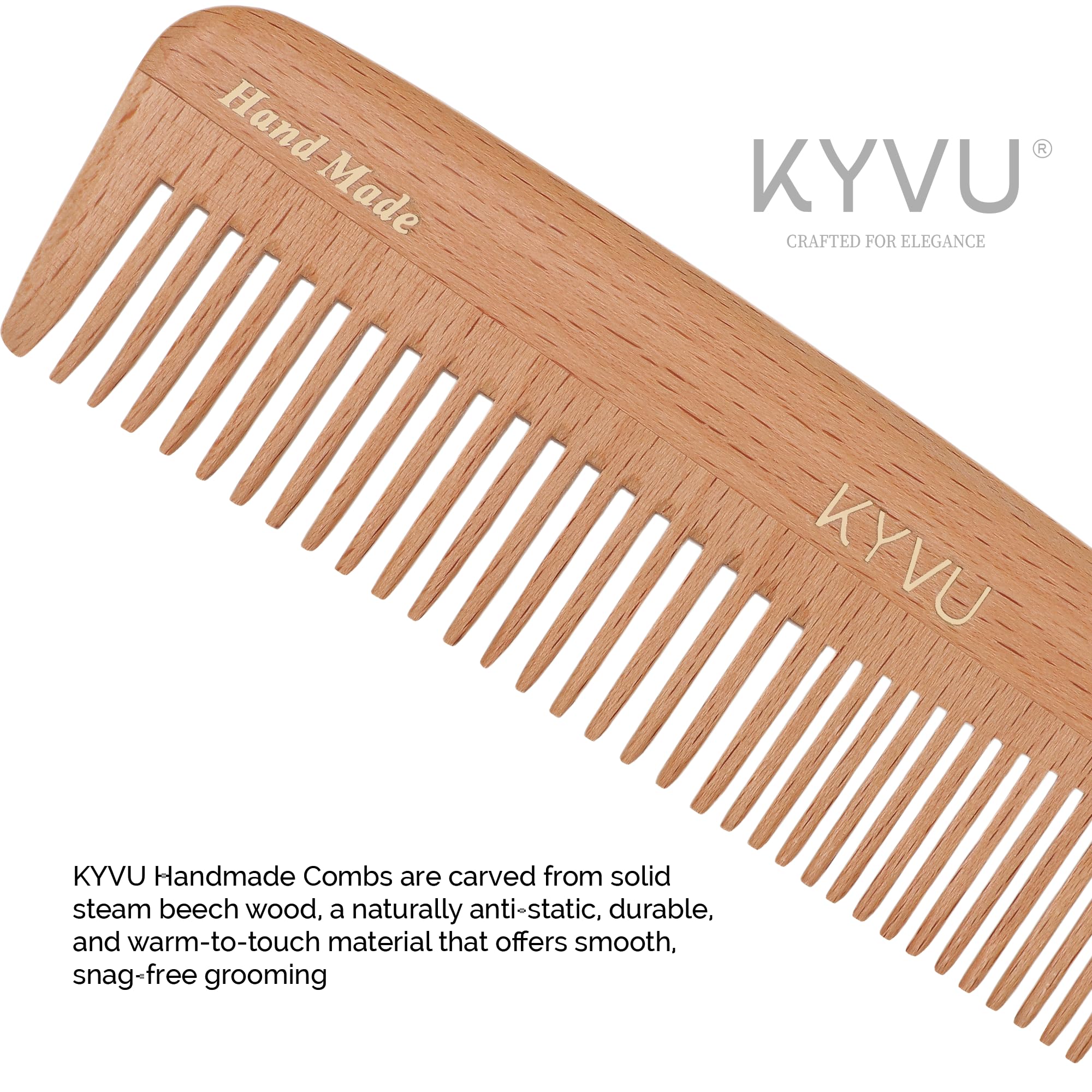 KYVU W2 Handmade 17.5 cm Dual-Tooth Wooden Comb - Steam Beech, Natural Beech, 17.5 Centimeters - Image 3