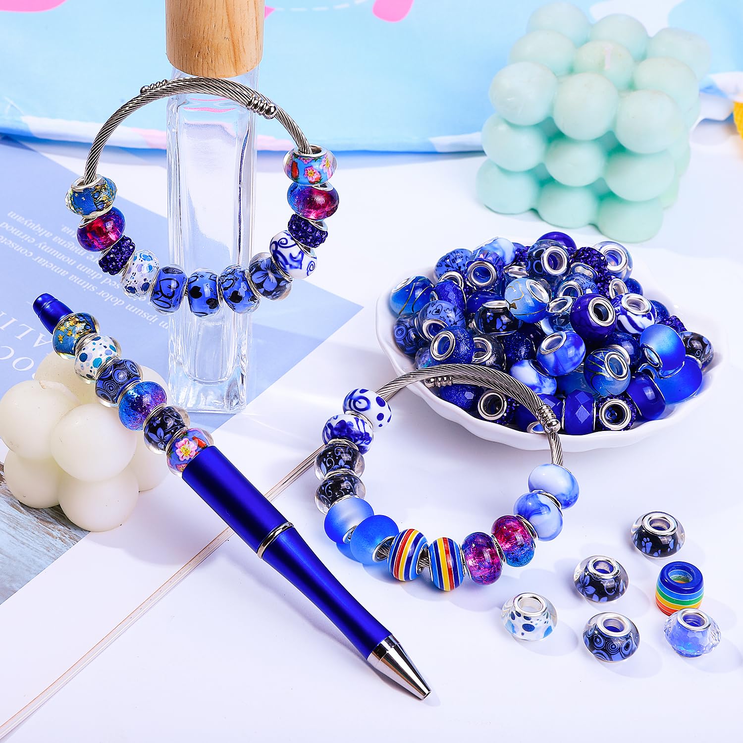 Victlov European Large Hole Beads - 150 Pcs Mixed Styles For DIY Bracelet Jewelry Making