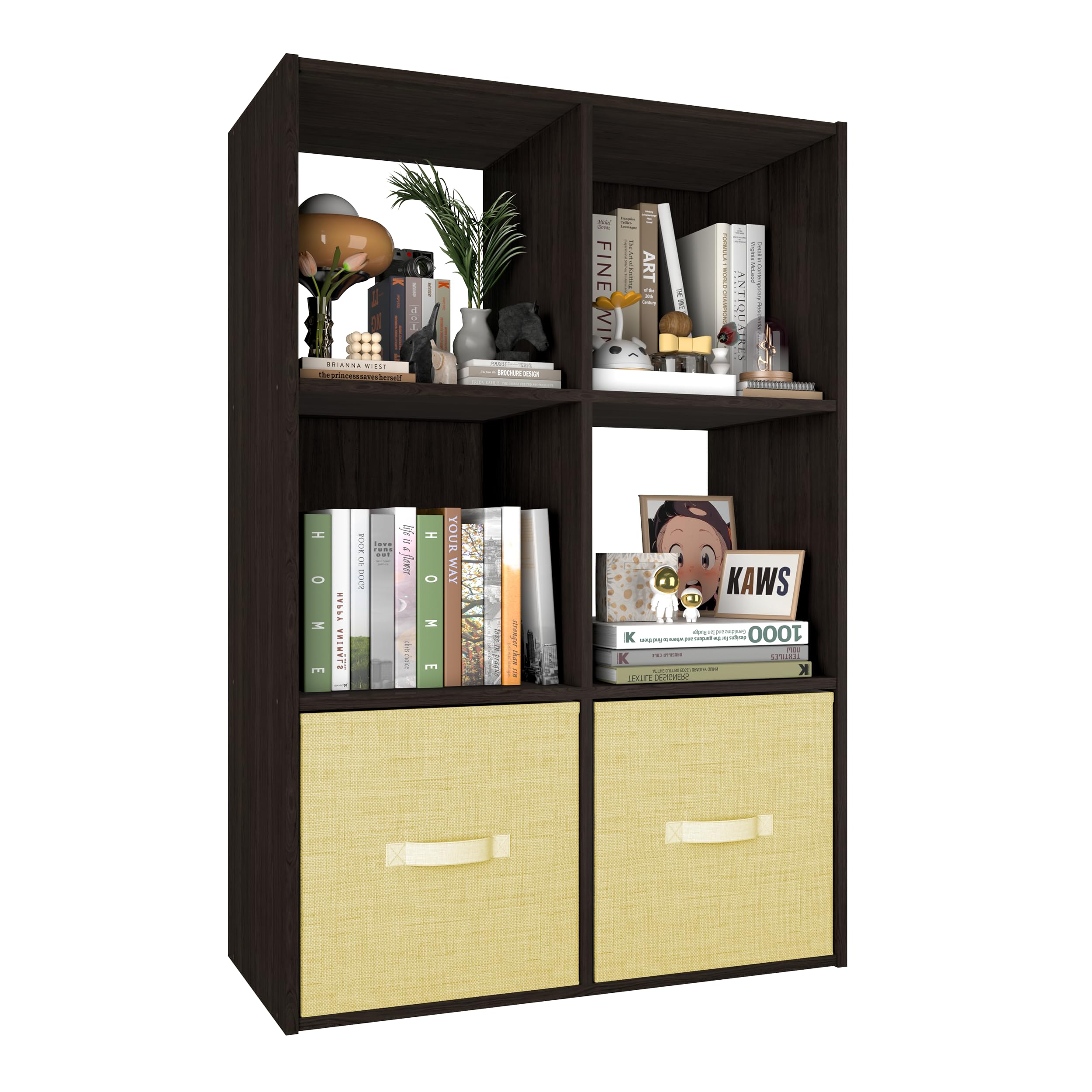 PrimeZone Stackable 6 Cube Storage Organizer: Wood Cubes Shelf Fits Cubby Bins - Square Cubicle Bookshelf Cabinet for Closet Bedroom - Open Storage