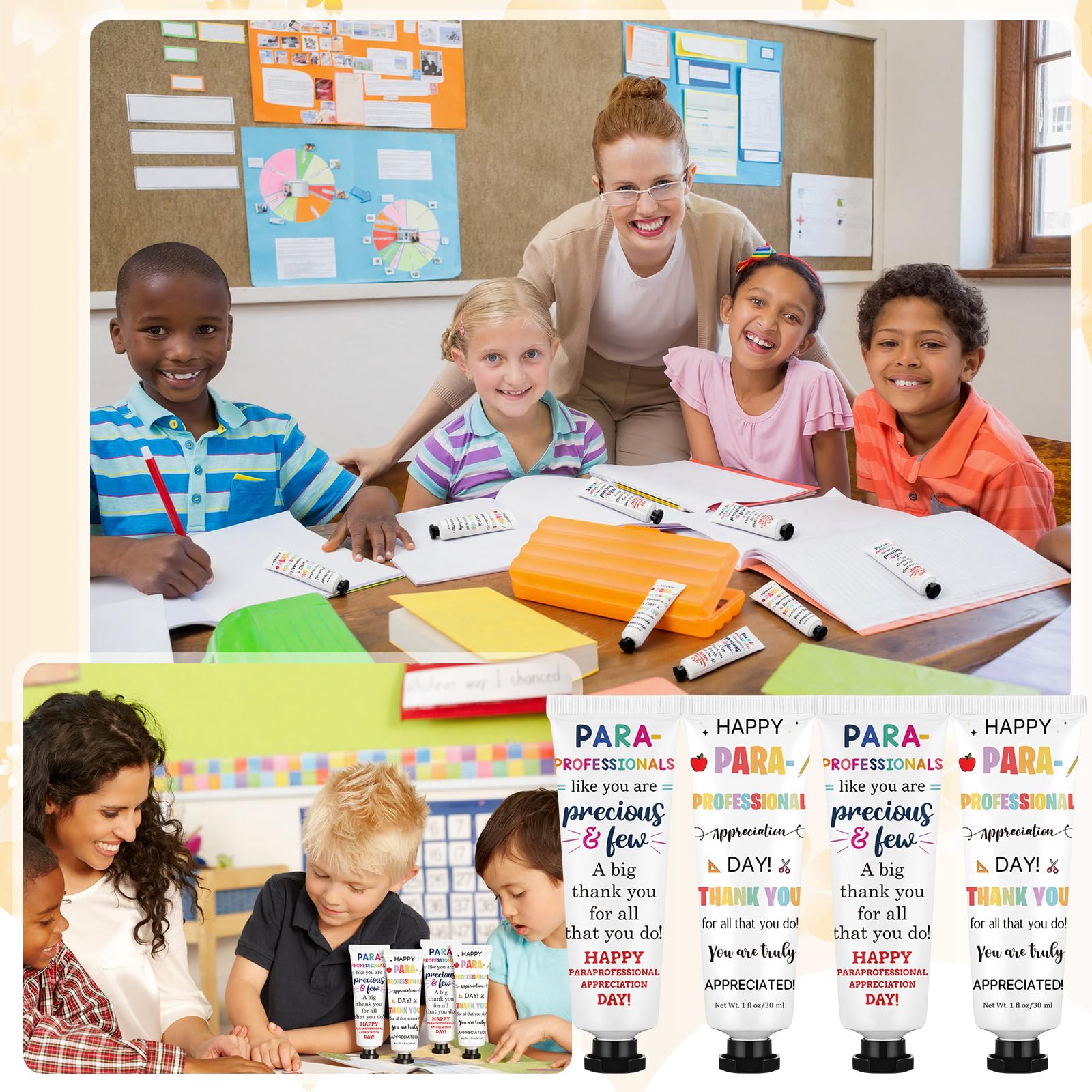 Loopeer 24 Pcs Teacher Appreciation Paraprofessional Day Gifts Bulk Double-sided Hand Cream Travel Size Paraprofessional Gift for Coworker Administrative Assistant Volunteer