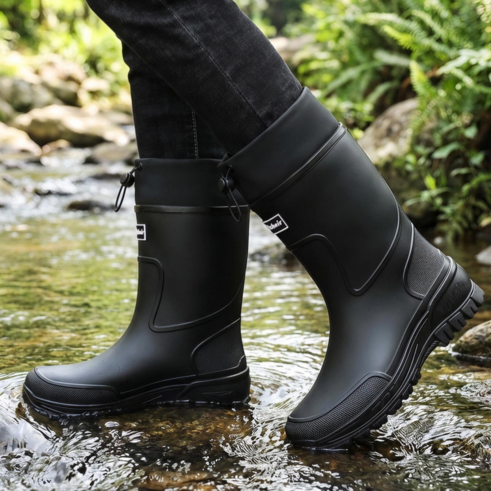 Halbe Regenstiefel Herren Halbhoch Gummistiefel Männer Jagd Gummi Stiefel Men Mit Verstellbarer Kordelzug Faltbar Hoch Gummistiefel Wasserstiefel Schlicht Stiefel Angeln Wander Gartenstiefel 1