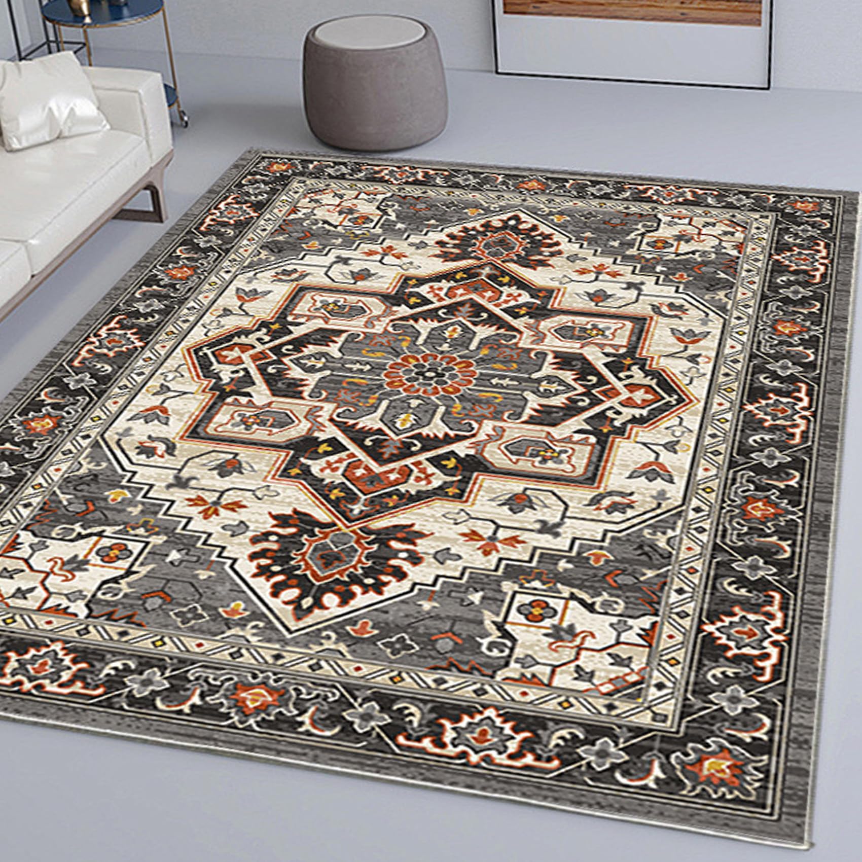 Tapis de sol multicolore floral et vintage pour décoration salon moderne