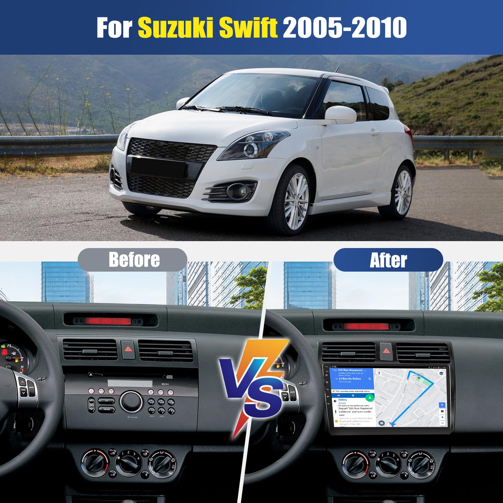 8-core 2 64G CAMECHO Android 13 autordio voor Suzuki Swift 2005-2010 met draadloze Carplay/Android auto, 10,1 inch scherm met navigatie-radio met Bluetooth WiFi FM/RDS EQ Mirror Link 8-core 2 64G CAMECHO Android 13 autordio voor Suzuki Swift 2005-2010 met draadloze Carplay/Android auto, 10,1 inch scherm met navigatie-radio met Bluetooth WiFi FM/RDS EQ Mirror Link