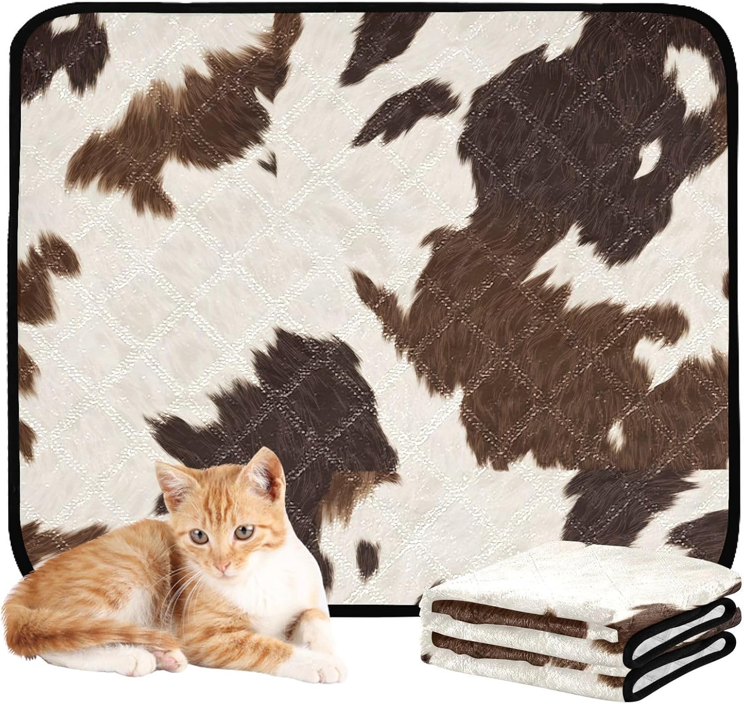 Cow Print Washable Pee Pads for Dogs, 2 Pack Non-Slip Reusable Dog Pads Waterproof Whelping Training Pet Mat for Potty, Crate, Playpen, Bed, Sofa