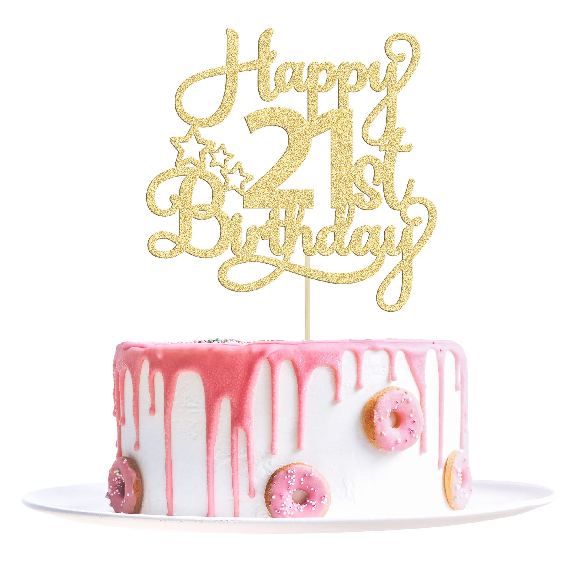 Ephlyn Tortenaufsatz 'Happy 21st Birthday' – Glitzernd, Silber, 16x20 Cm, Für Kuchen-Deko, Nicht Essbar