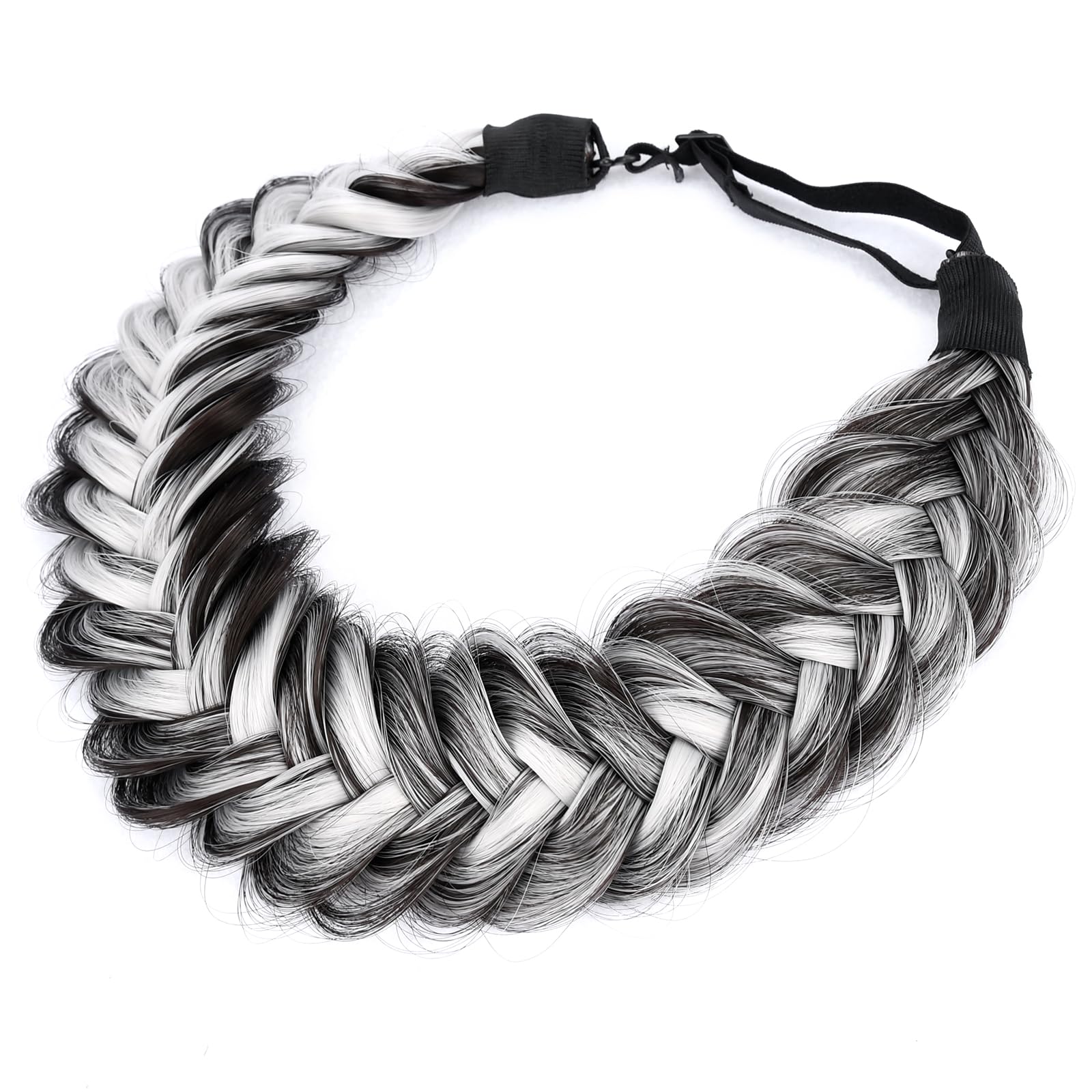 BOBIYA Messy Wide 2 Strand Synthetic Hair Braided Headband Classic Chunky Plaited Hair Headband (Salt Highlighted Pepper) - Image 2