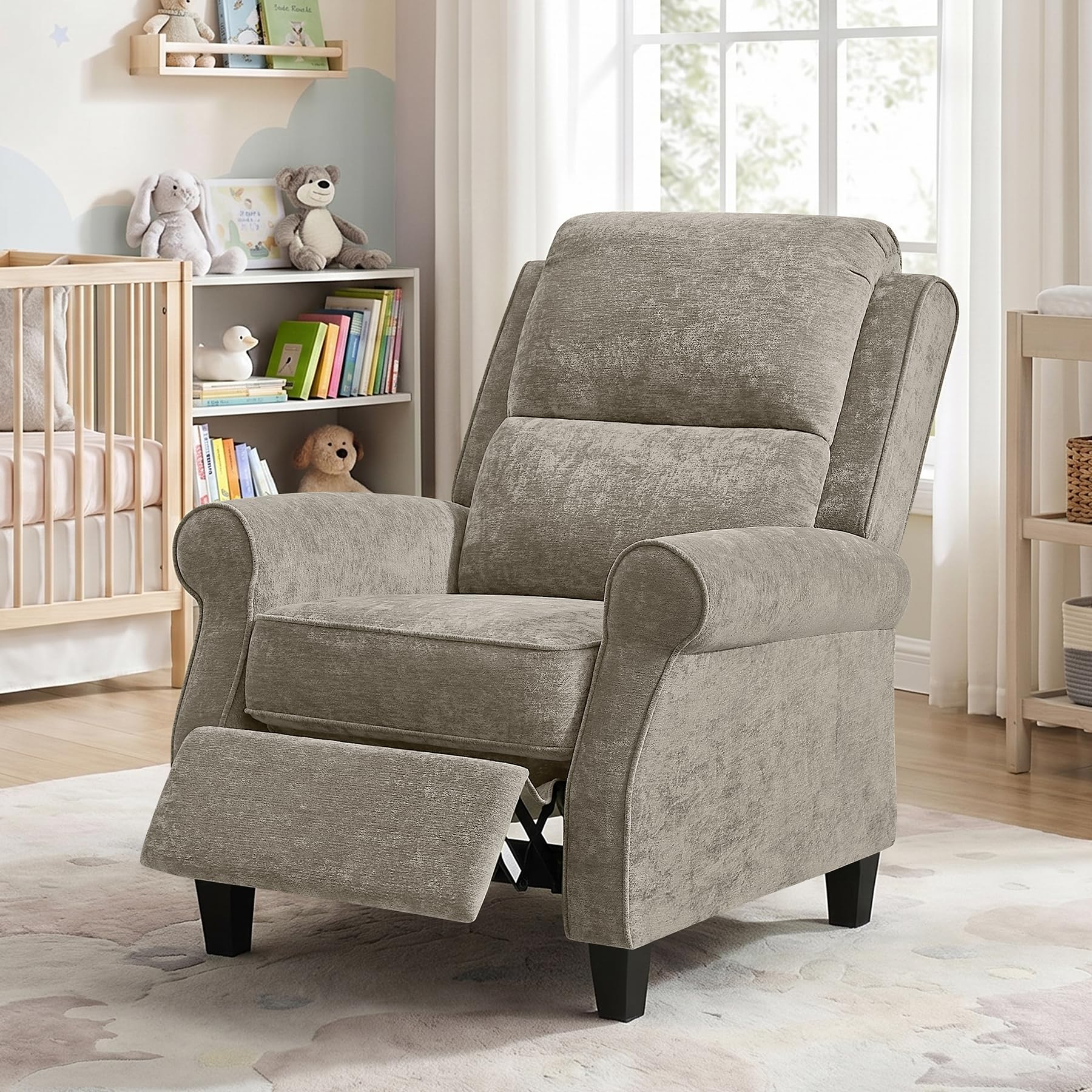 Arcrinte Push Back Recliner Chair in Chenille Grey