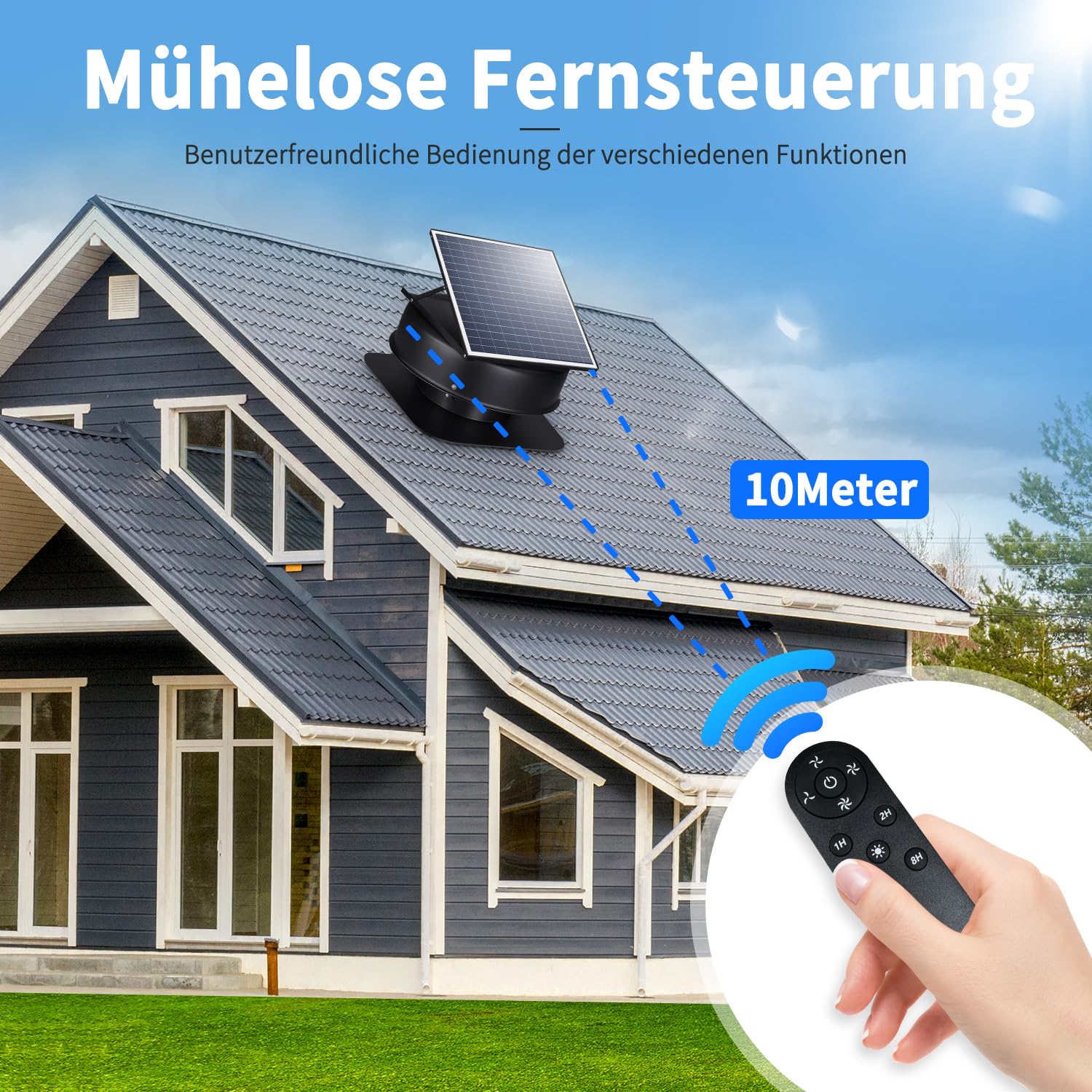 Solar Ventilator mit Fernbedienung, Wasserdichter Solar Lüfter mit Solarpanel 35W und 3M Adapter, Dachlüfter für Dachboden zur Dachentlüftung