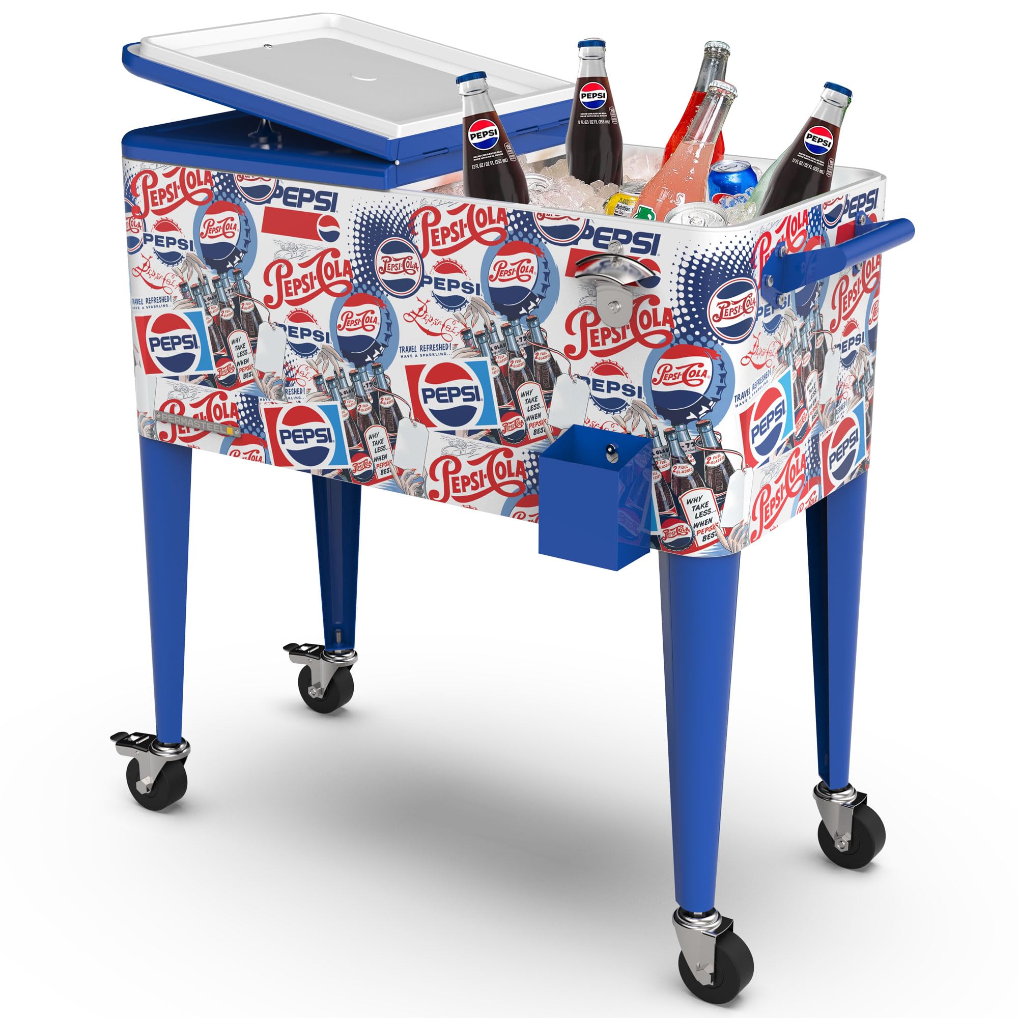 Permasteel80 Quart Party Cooler, Rolling Ice Chest with Wheels and Handles for Indoor Outdoor Patio