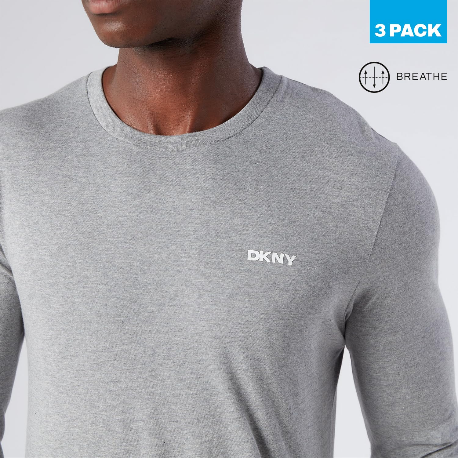 DKNY Męski top z długim rękawem Slim Fit w kolorze granatowym/grafitowym/czarnym z okrągłym dekoltem i markowym logo, 100% bawełna, super miękka i wygodna odzież domowa