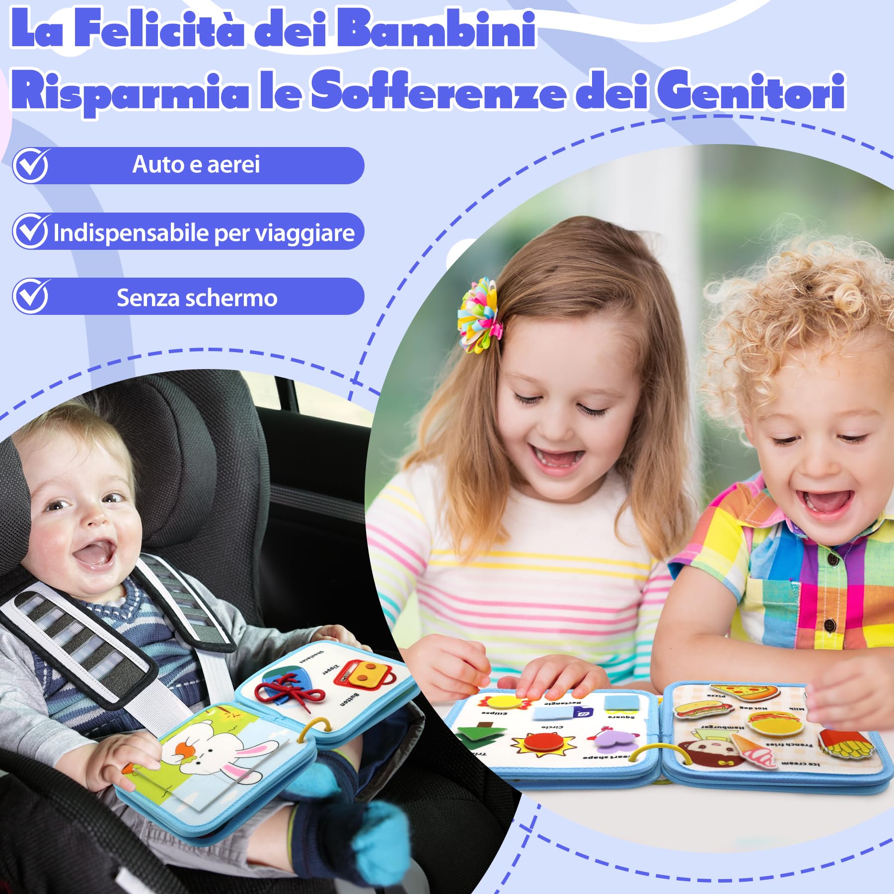 Busy Board Montessori 1 2 3 Anni, 12 in 1 Giochi Bambini Educativi Tabellone Attivitài 1 Anno, Feltro Quiet Book, Pannello Sensoriale Montessori Giocattoli Regalo, Libro Montessori Interattivo
