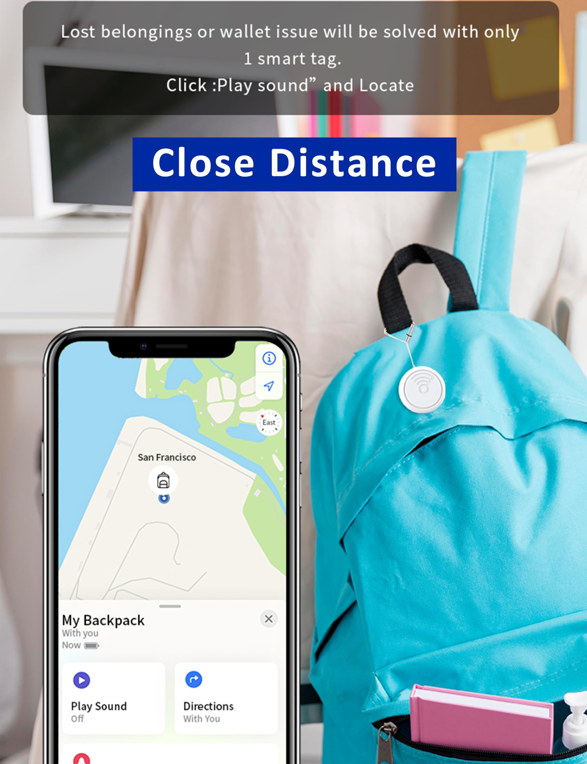 Smart Tags Lot de 4 localisateurs d'articles compatibles avec Apple Find My (iOS uniquement), localisateur Bluetooth IP65 pour clés, sacs, bagages