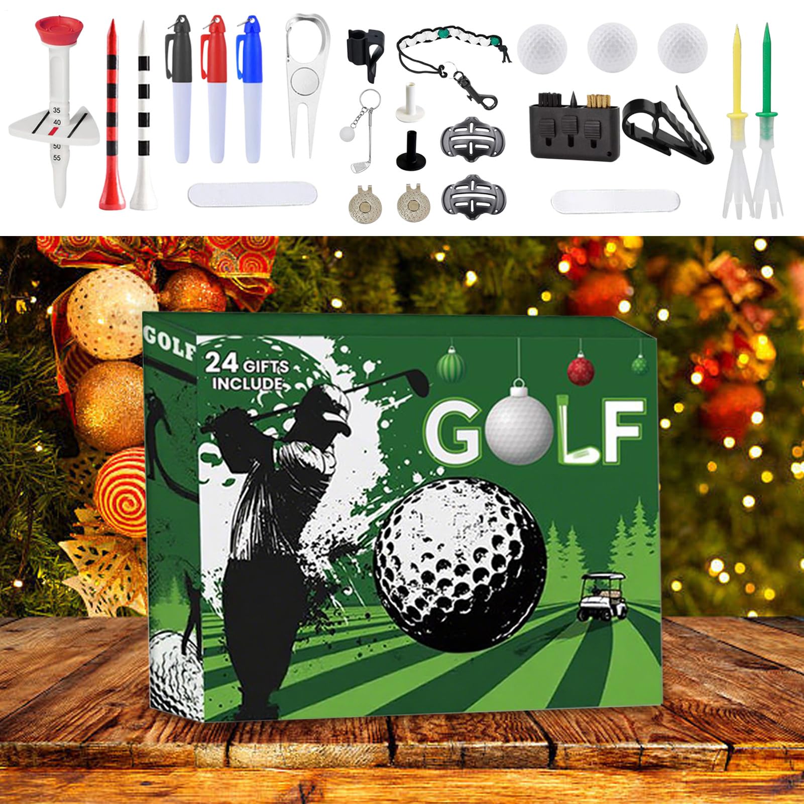 Calendario del conto alla rovescia, 24 calendari 'Avvento di Natale con palline da golf e tè | Accessori sportivi con pennarello per la festa del papà, compleanno, festa, regalo per papà, marito, fidanzato