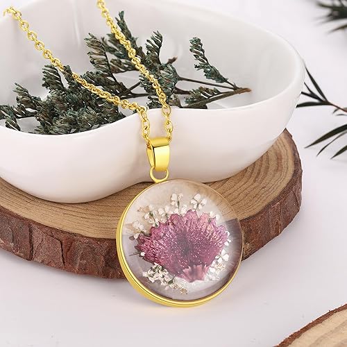 Miniatura 62 de Forget-Me-Not and Queen Anne's Lace Pressed Wildflower Necklace Birth Month Real Flower Necklace Gold/Silver Pressed Flower Jewelry