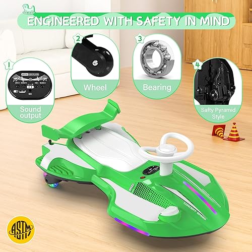 Miniatura 7 de Coche eléctrico de 12 V con pedal para niños, auto oscilante 2 en 1 recargable, juguetes con respaldo, antivuelco, aerosol, luz intermitente,