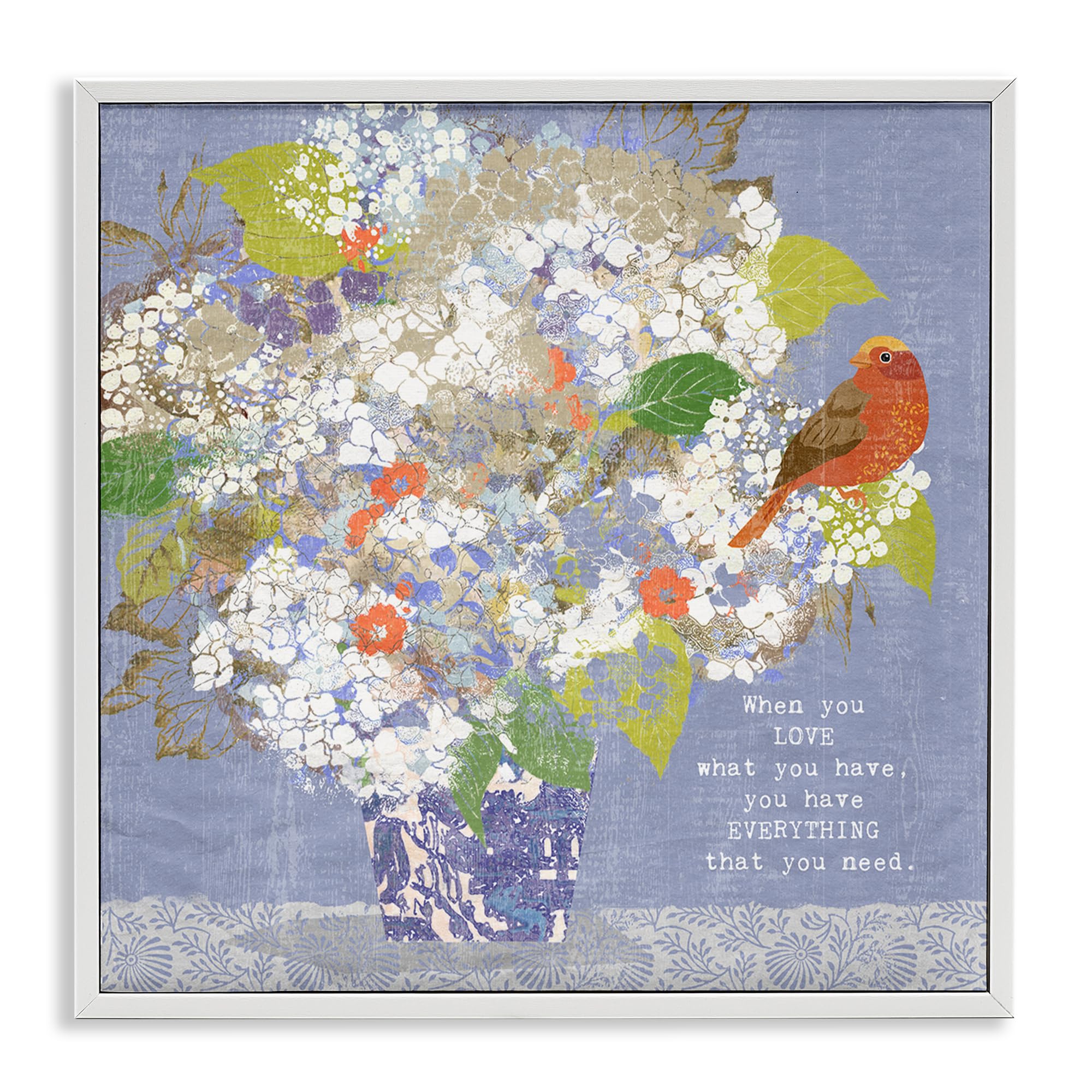 Stupell Industries Coastal White (Textured) 'Floral Inspiration On Love'| Framed Giclee Art