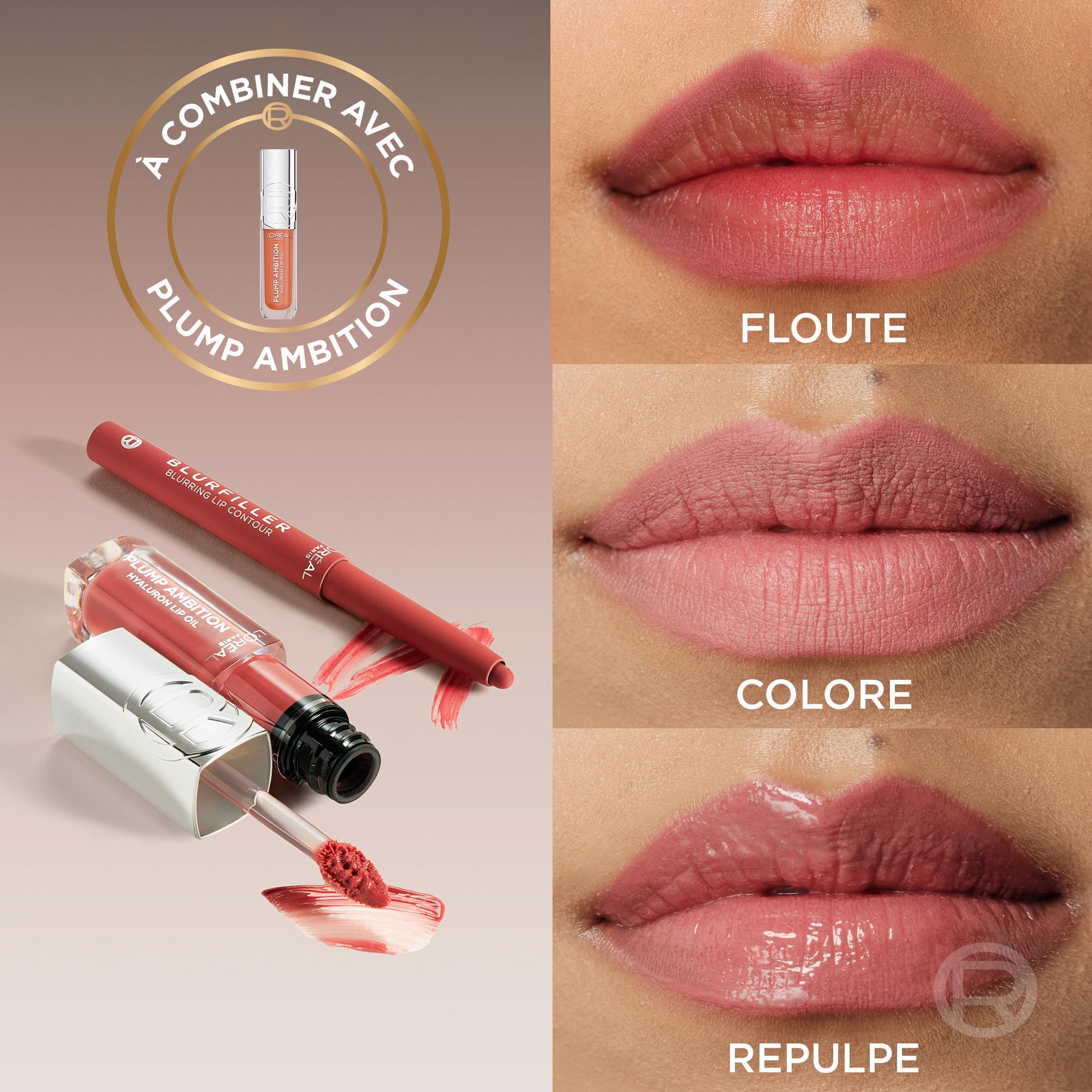 L'Oréal Paris - Lip Kit - Crayon Contour des Lèvres Blurfiller & Huile à Lèvres Plump Ambition - Effet Flouté & Repulpant - Teinte : Worth It + Worth It