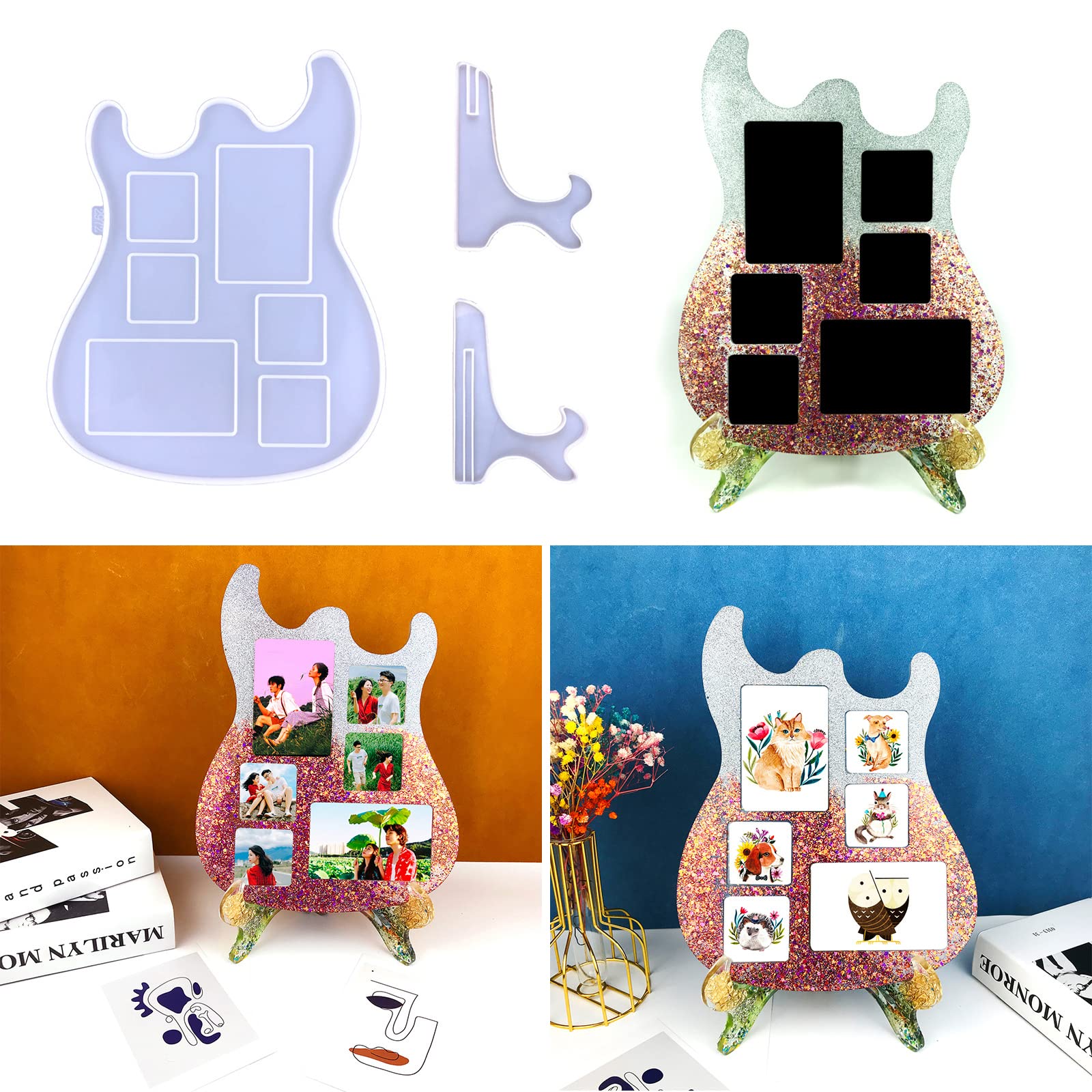 Playing Mold Photo Frame Resin Molds Silicone Resin Picture Frames Molds Epoxy Resin, Guitar Shape Picture Frames Epoxy Molds for DIY Crafts Home Table Decor