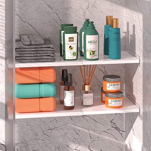 Miniatura 6 de Slideep Estante extensible de tensión de armario, sistema organizador de estantes de armario ajustable de metal con adhesivo fuerte sin costuras