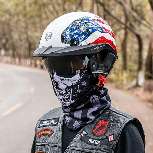 Miniatura 9 de VCOROS - Cascos cortos para motocicleta VHF04, visera de cara abierta, hebilla de liberación rápida ajustable, aprobada por la DOT, para ciclismo,