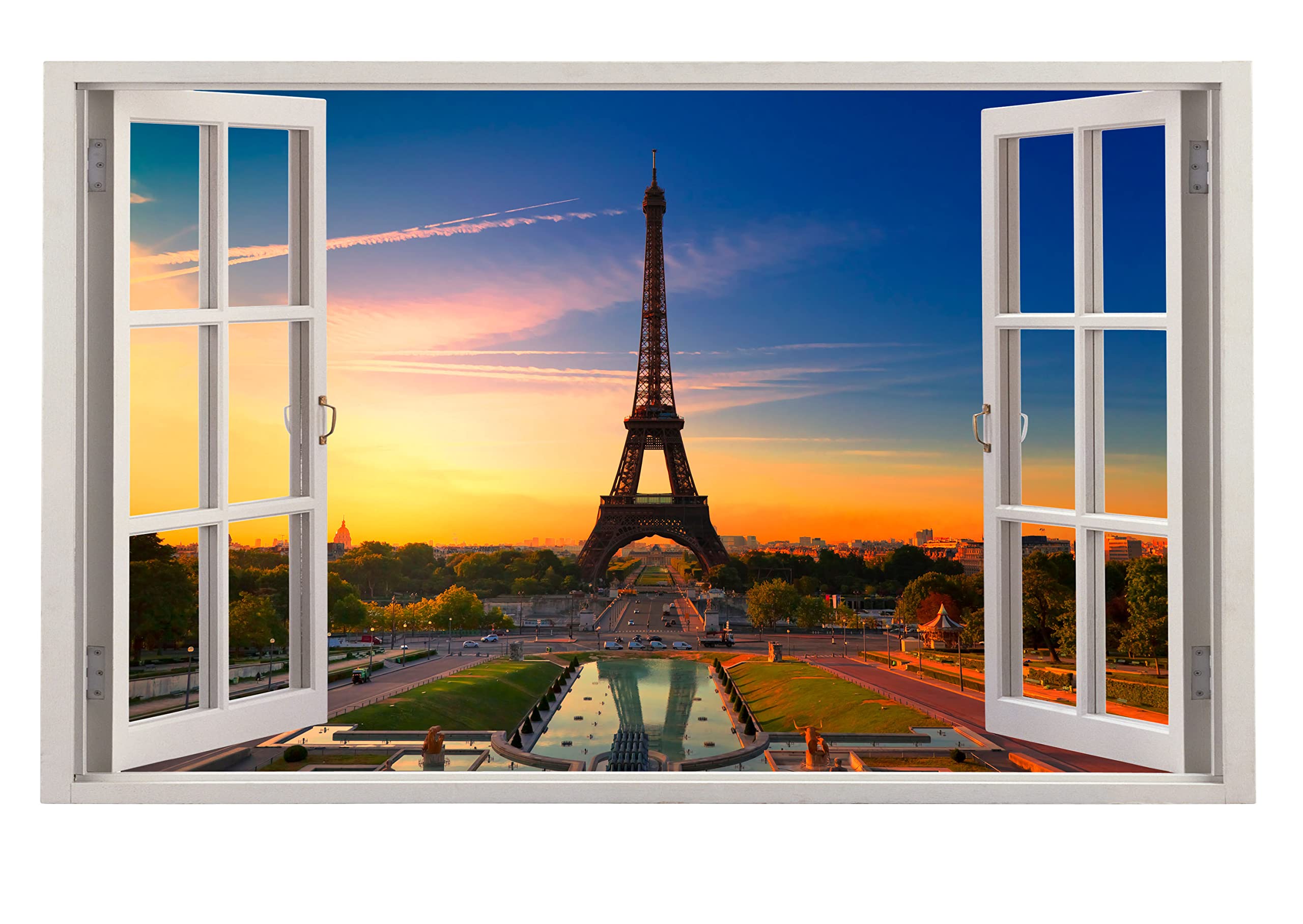 3D Fake Window View Eiffel Tower Paris France Wall Sticker Mural Art Decal for Home Living Room Bedroom Decor - Paris France Scenery View Eiffel Tower
