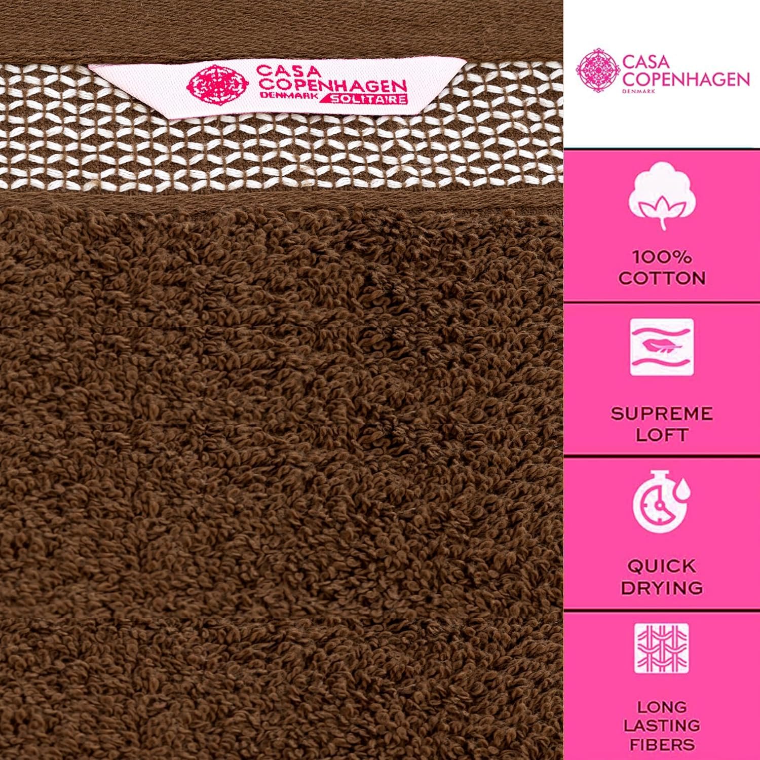 Casa Copenhagen Solitaire–Juego de Toallas de diseño de 6piezas,100% algodón Egipcio-MARRÓN,600g/m²,2toallas de baño,2toallas de Mano,2toallitas faciales–Set Regalo para Mujeres y Hombres
