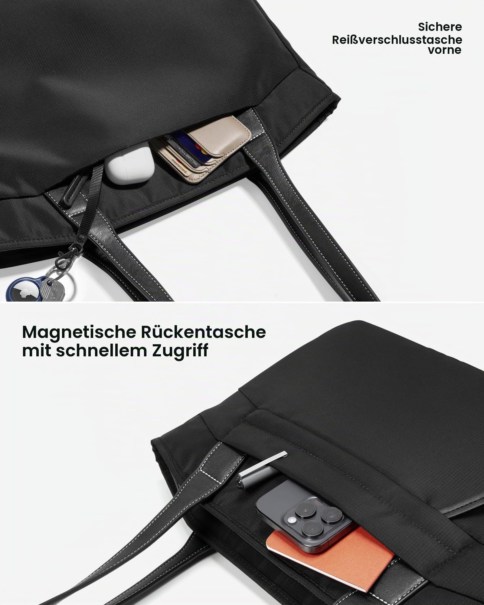 tomtoc Laptop Tote Bag für Damen, 16-Zoll Laptop Schultertasche Bürotasche Arbeitstasche mit Laptopfach, 18L Groß Henkeltasche Handtasche für Arbeit Business Uni Schule Reisen, Schwarz