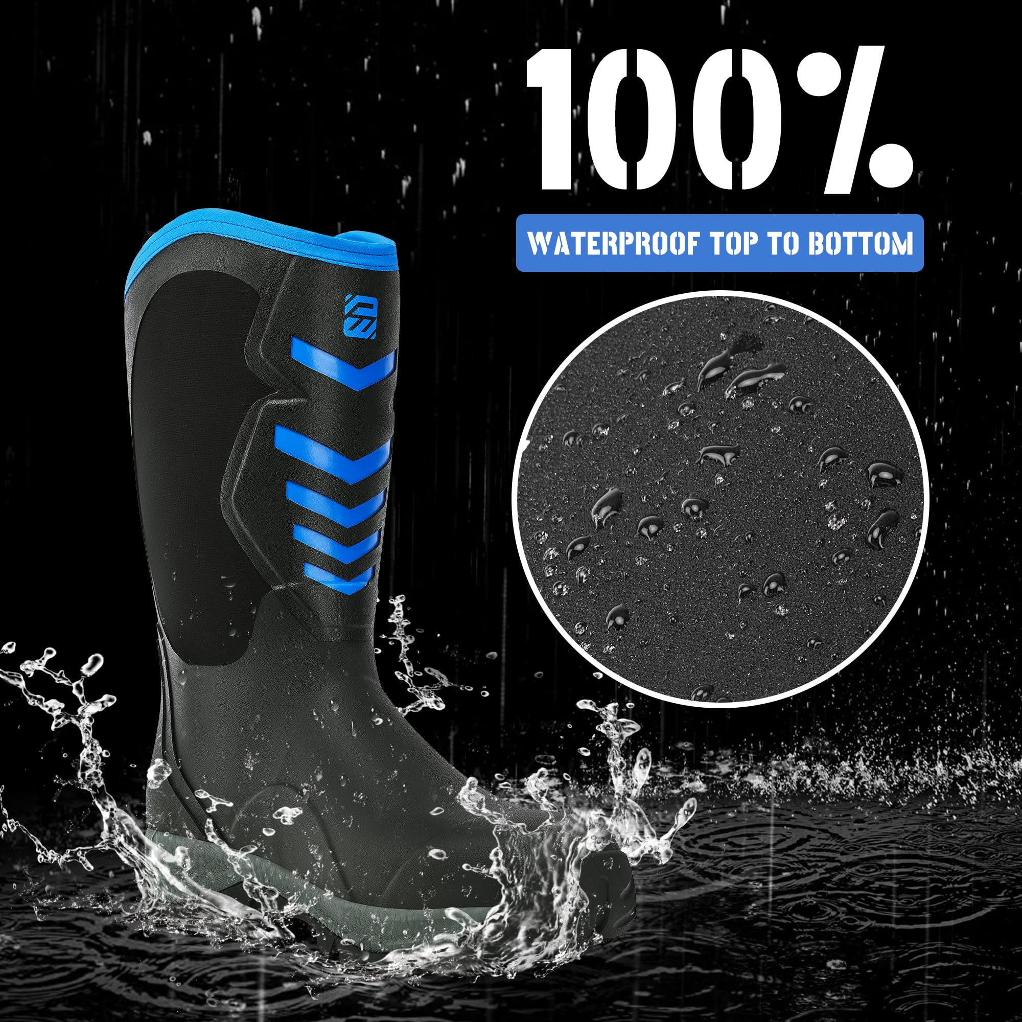 WOVENPAK Rubber Boots for Men, Mens Boots Waterproof Insulated Hunting Boots with Steel Shank, Neoprene Rubber Work Mud Boots Outdoor All Season, Size 10