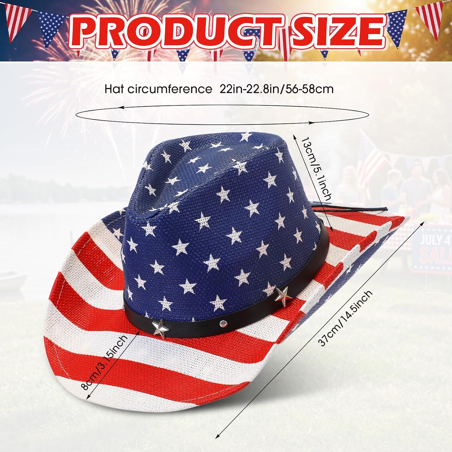 Frienda 6 Pack American Flag Cowboy Hats, Unisex USA Patriotic 4th of July Sun Hats for Men Women Parties, Parades, Rodeo