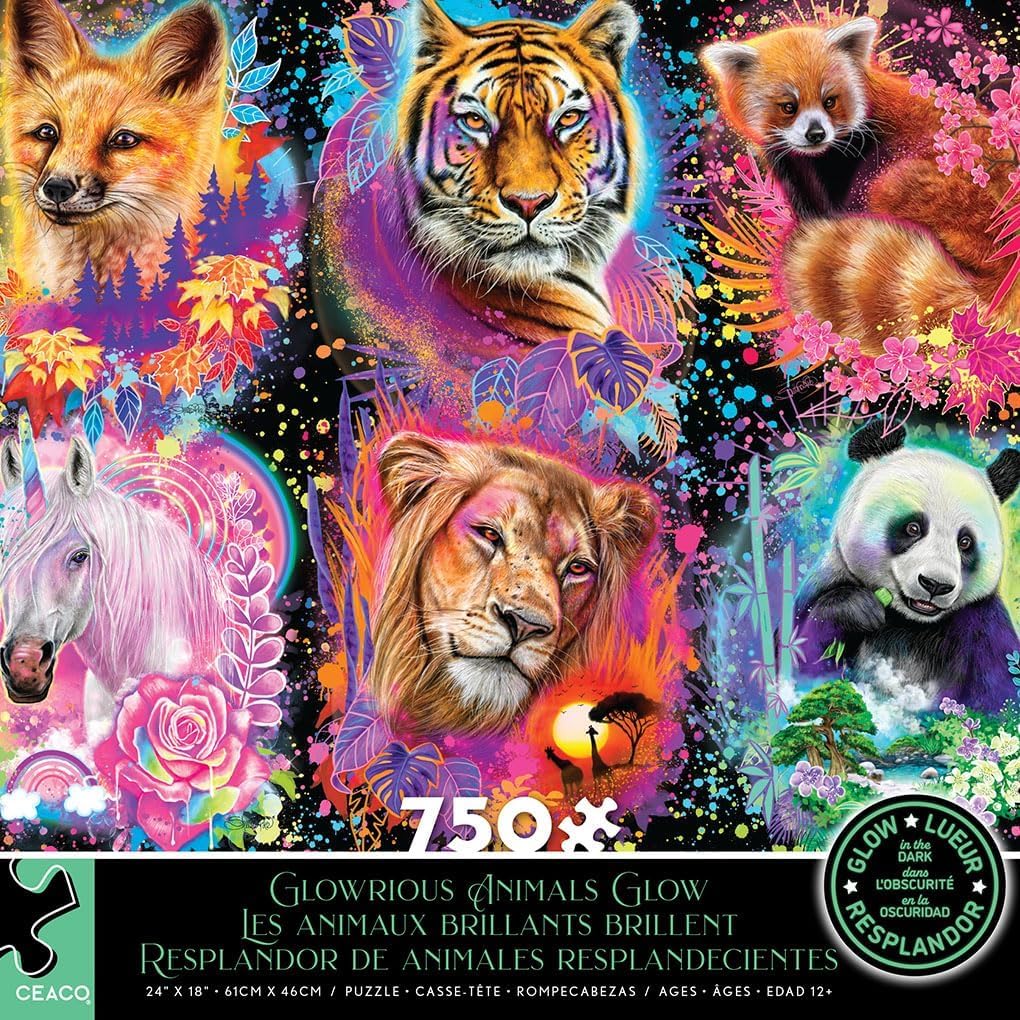 Ceaco - Brilla en la Oscuridad - Animales Brillantes Brillan - Rompecabezas de 750 Piezas