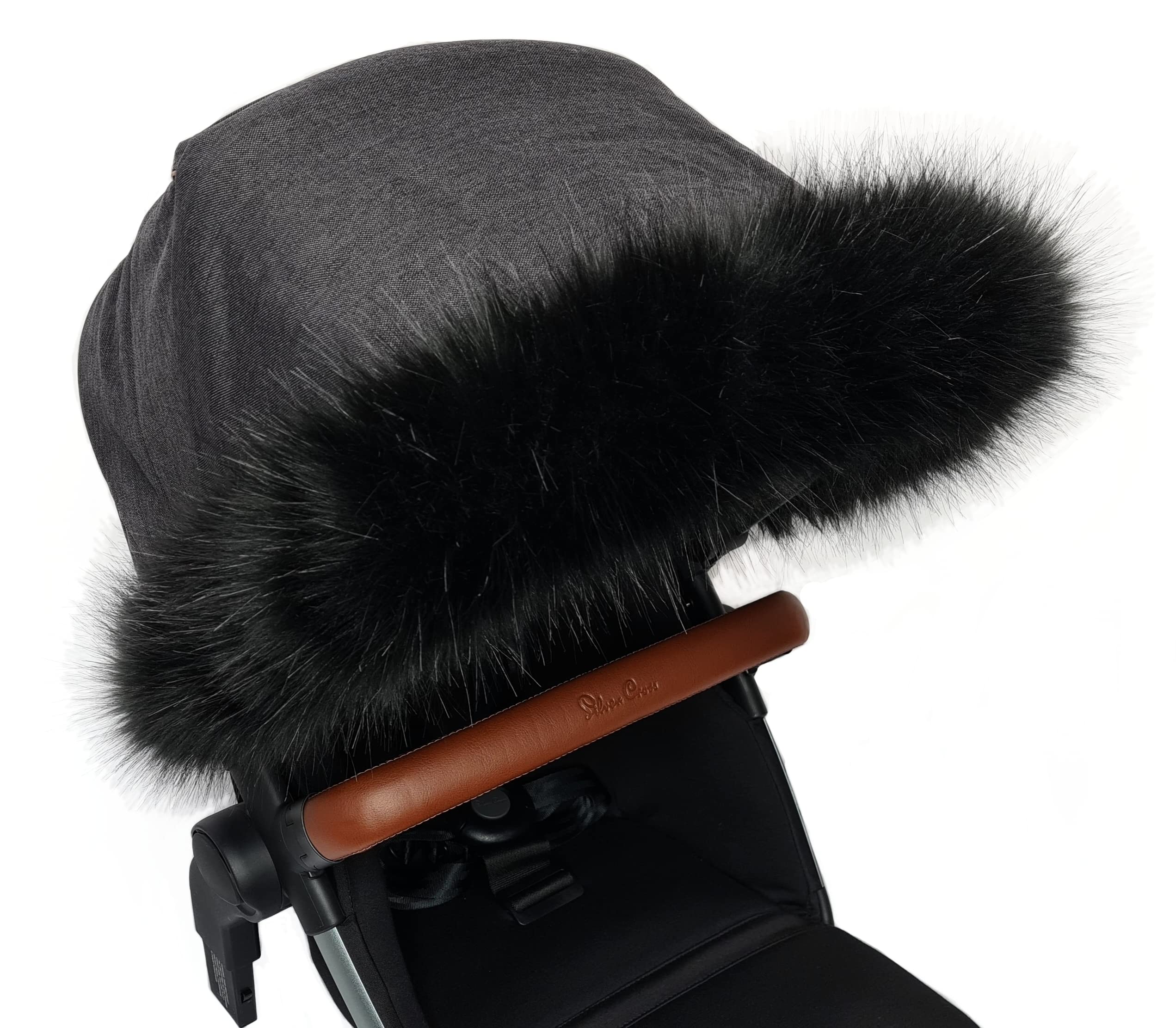 Pram Furs Hood Trim Faux Fur Pushchair Universal fit (Black)