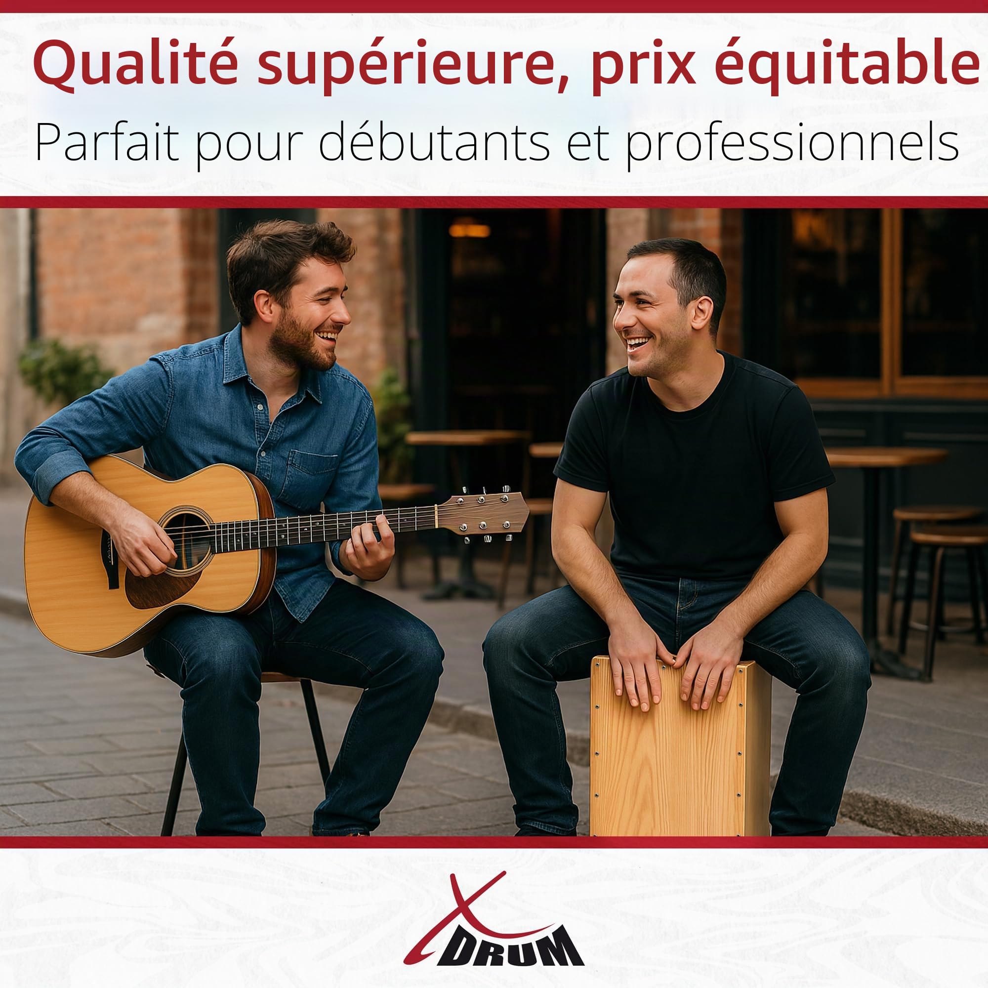 XDrum Cajon Primero Naturel incl. école de cajon et sac, Corps: tilleul | Surface de frappe: tilleul, Face avant vissée, Construction afro-péruvienne, Trou de son à l’arrière, Poids: 3, 9 kg