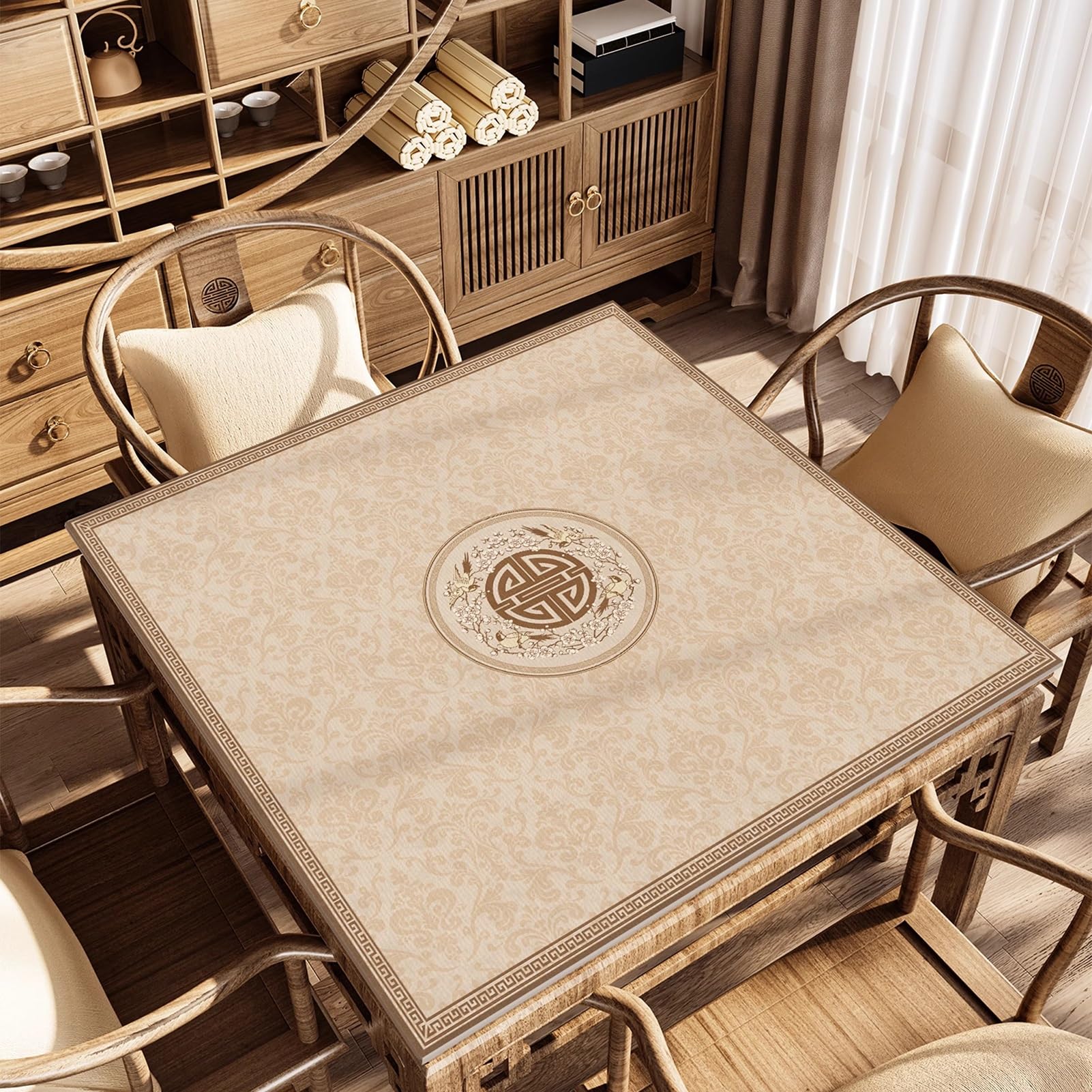 Tapis de Table de mah-Jong, Tapis de Jeu antidérapant et antibruit Style Chinois(110cm/43.3in)