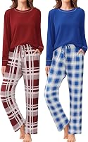 Ekouaer 2-Pack Women's Long Sleeve Pajama Sets with Pockets - Soft Breathable Loungewear PJs S-XXL