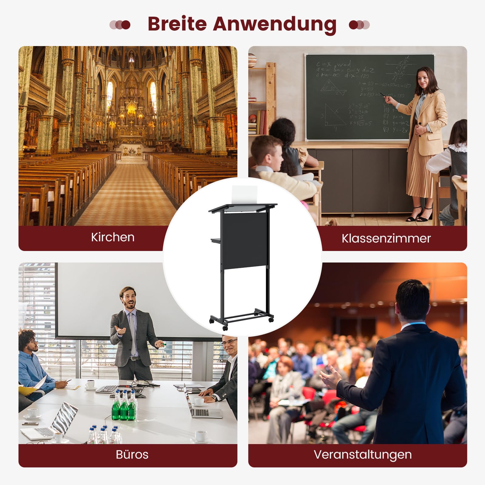 COSTWAY Stehpult höhenverstellbar, Steh-Sitz Schreibtisch mit Rollen, mobiler Stehschreibtisch mit geneigter Tischplatte & Ablagefläche, Laptoptisch für Zuhause & Büro, Schwarz