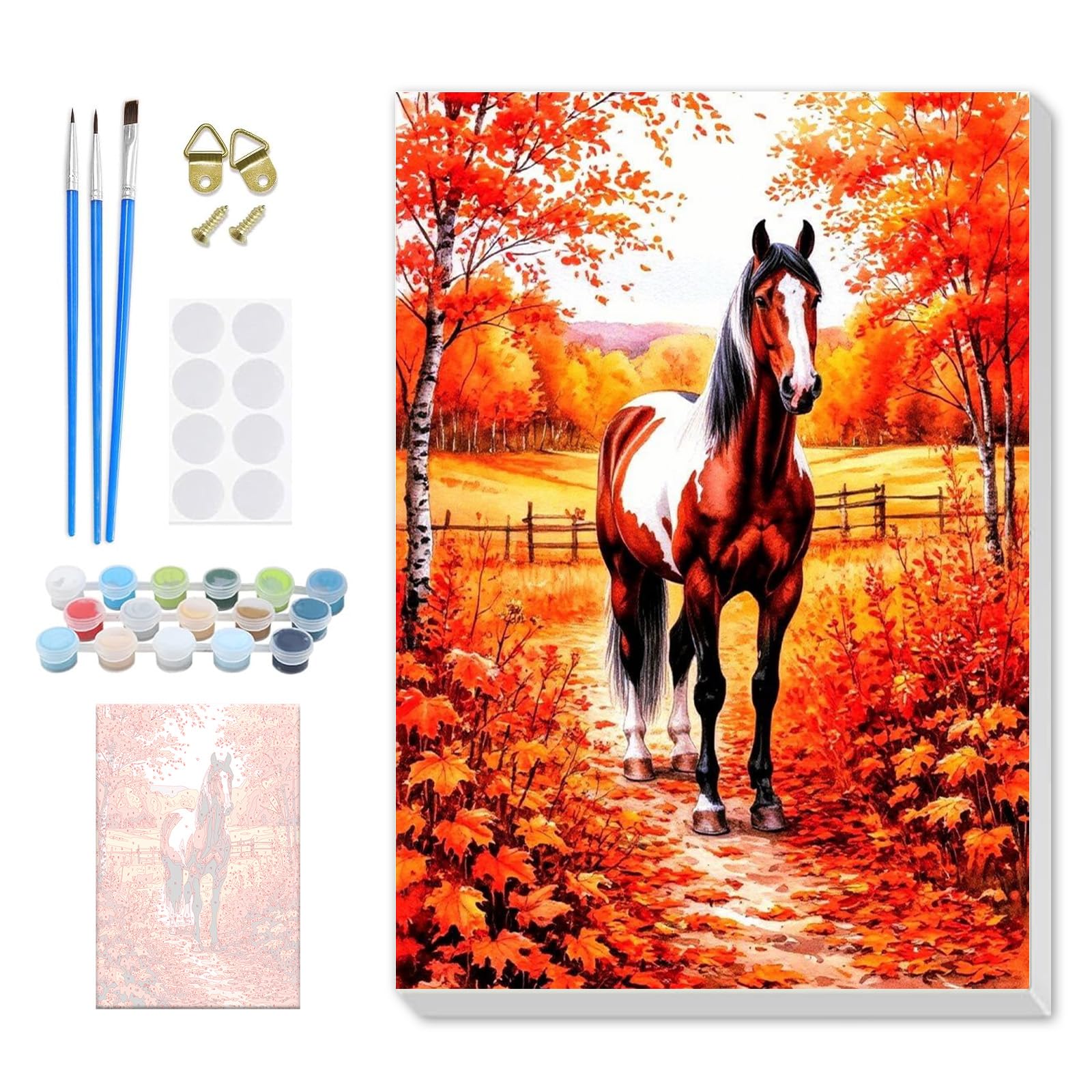 DOMROM Horse Paint by Numbers Kit for Adults Beginner, Fall Adult Paint by Number Kits on Canvas, DIY Acrylic Oil Easy Painting by Numbers for Home Wall Decor 8X12 inch