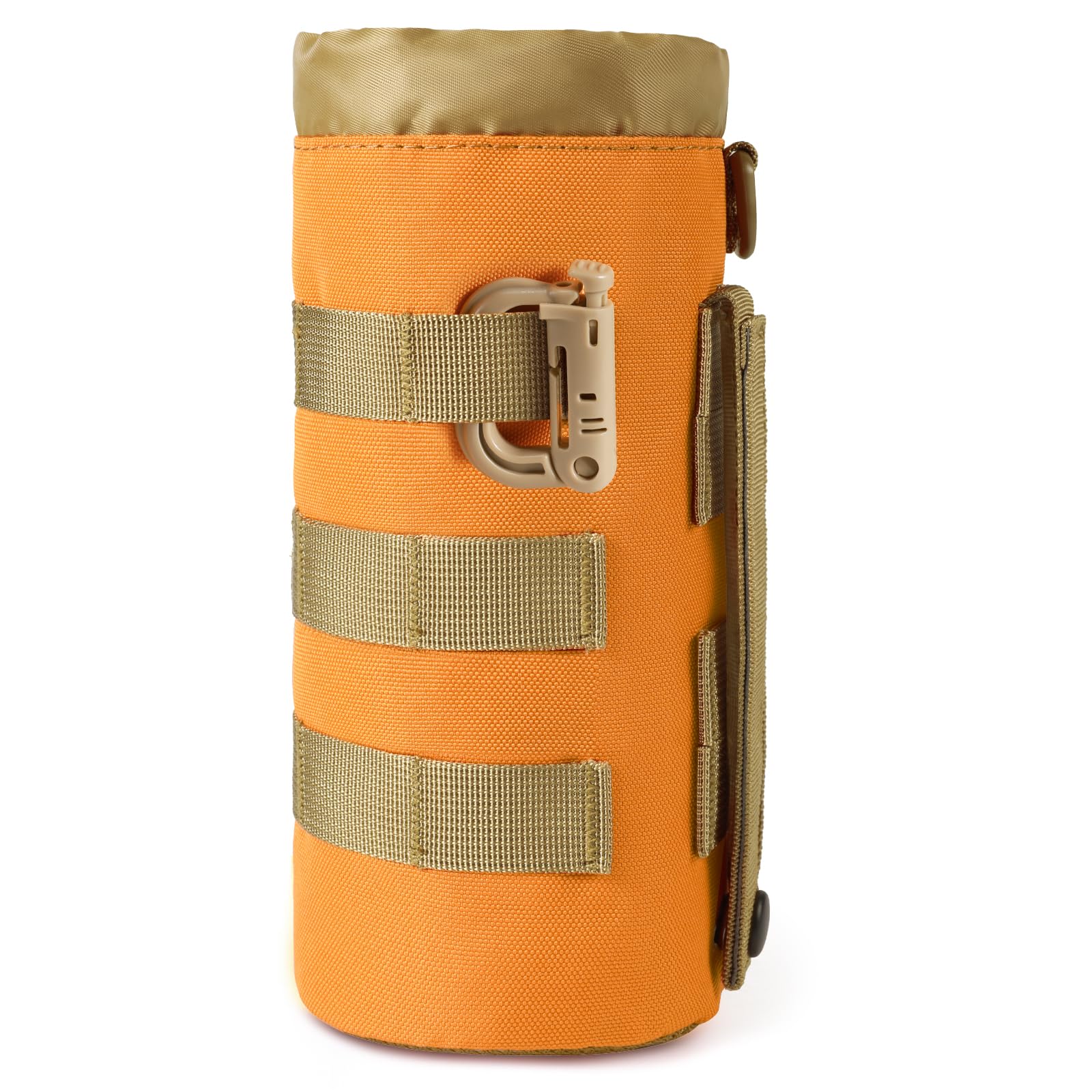FRTKK Tactical MOLLE Water Bottle Pouch with Drawstring Open Top & Mesh Bottom, Military Water Bottle Holder Bag Sports Travel Hydration Carrier (Orange-1Pack)