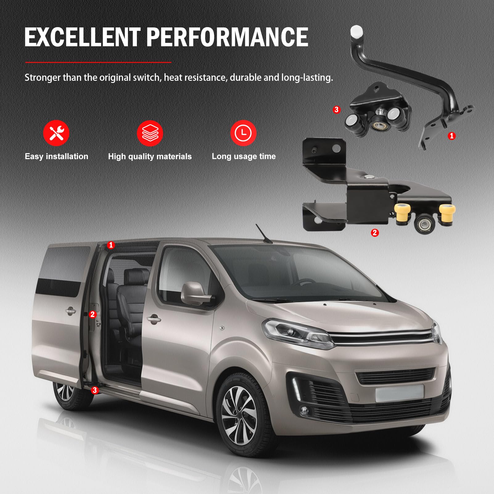 Kit de rodillos para puerta lateral compatible con Expert 2 Jumpy 2 2007-2016 Fiat Scudo 2007-2018 Guía de rodillos para puerta corredera 1498209080 1498207080 9033.T7 9033.T9