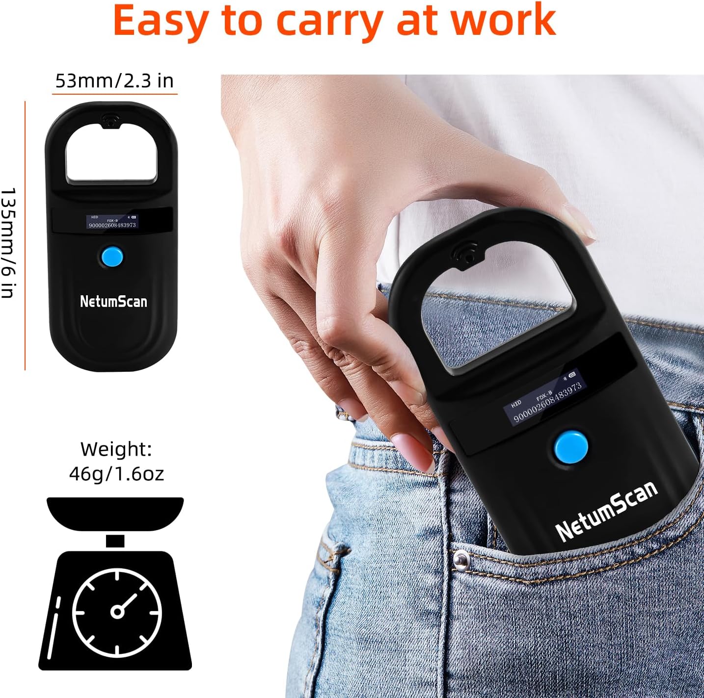 NetumScan Upgraded Pet Microchip Reader Scanner, 256 Data Storage Animal Tag Scanner Rechargeable Handheld Pet Chip ID Scanner with Stable OLED Display for ISO 11784/11785,FDX-B and ID64 RFID EMID