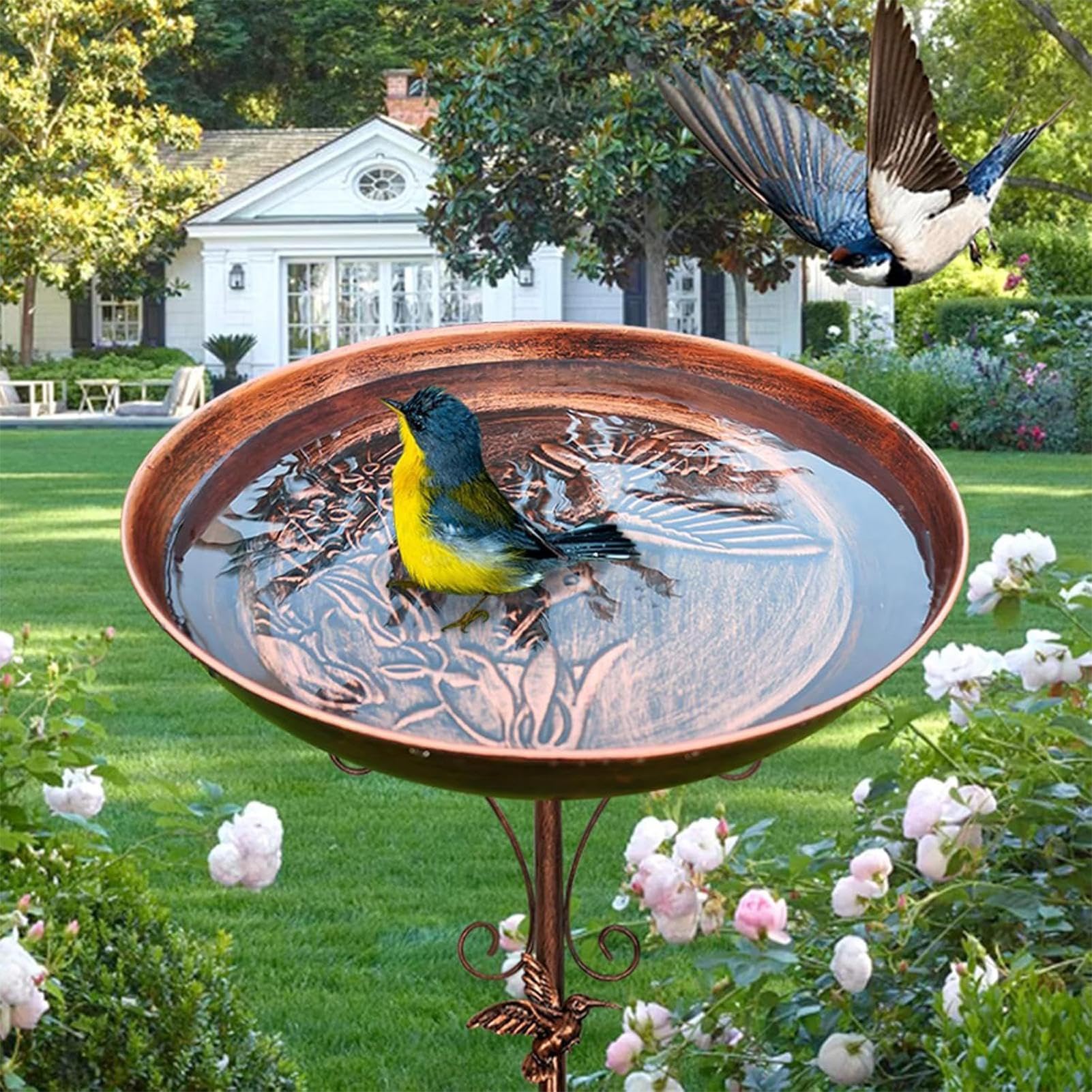 Vogeltränke für Außengarten Vogelfutterstation | Dekorative Standschale aus Eisen, Vogelfutterstation für Terrasse, Garten, Hinterhof, Balkon, Hof, Outdoor