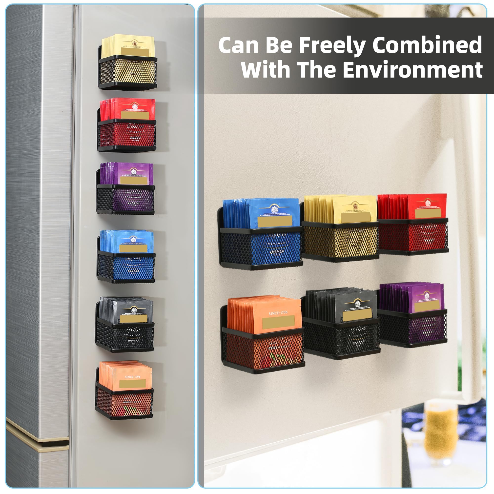 Magnetischer Teebeutelorganizer, 6-teiliges Tee-Organizer aus Metall und Aufbewahrung für Kühlschrank, Theke oder Küchenregal, ideales Tee-Geschenk für Teeliebhaber