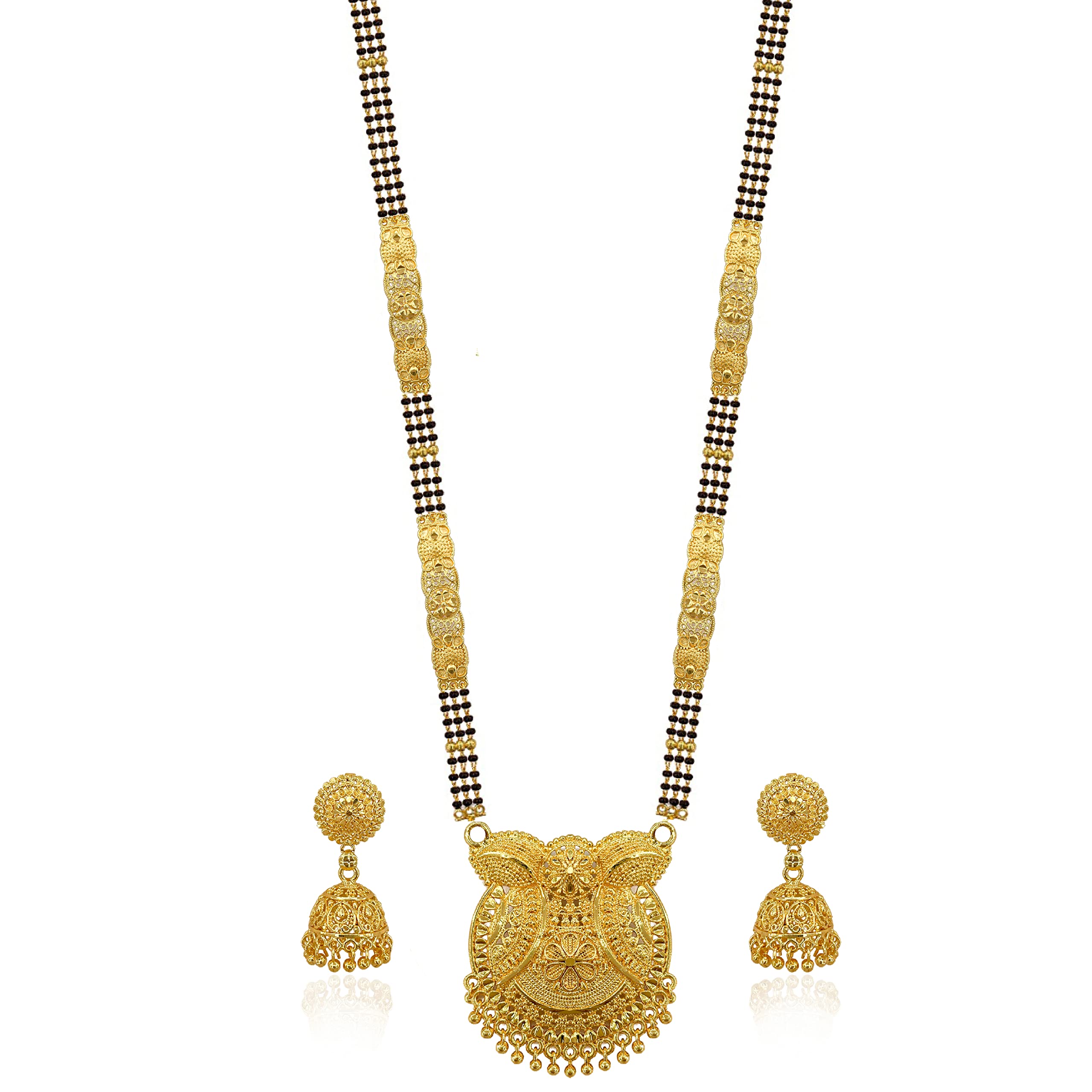 Brado Jewellery Traditional Gold Plated 30 inch Long 2 inch Earring Set Mangalsutra/Tanmaniya/nallapusalu/Black Beads Mangalsutr For Women and Girls (B09M87WK31) Amazon Price History, Amazon Price Tracker
