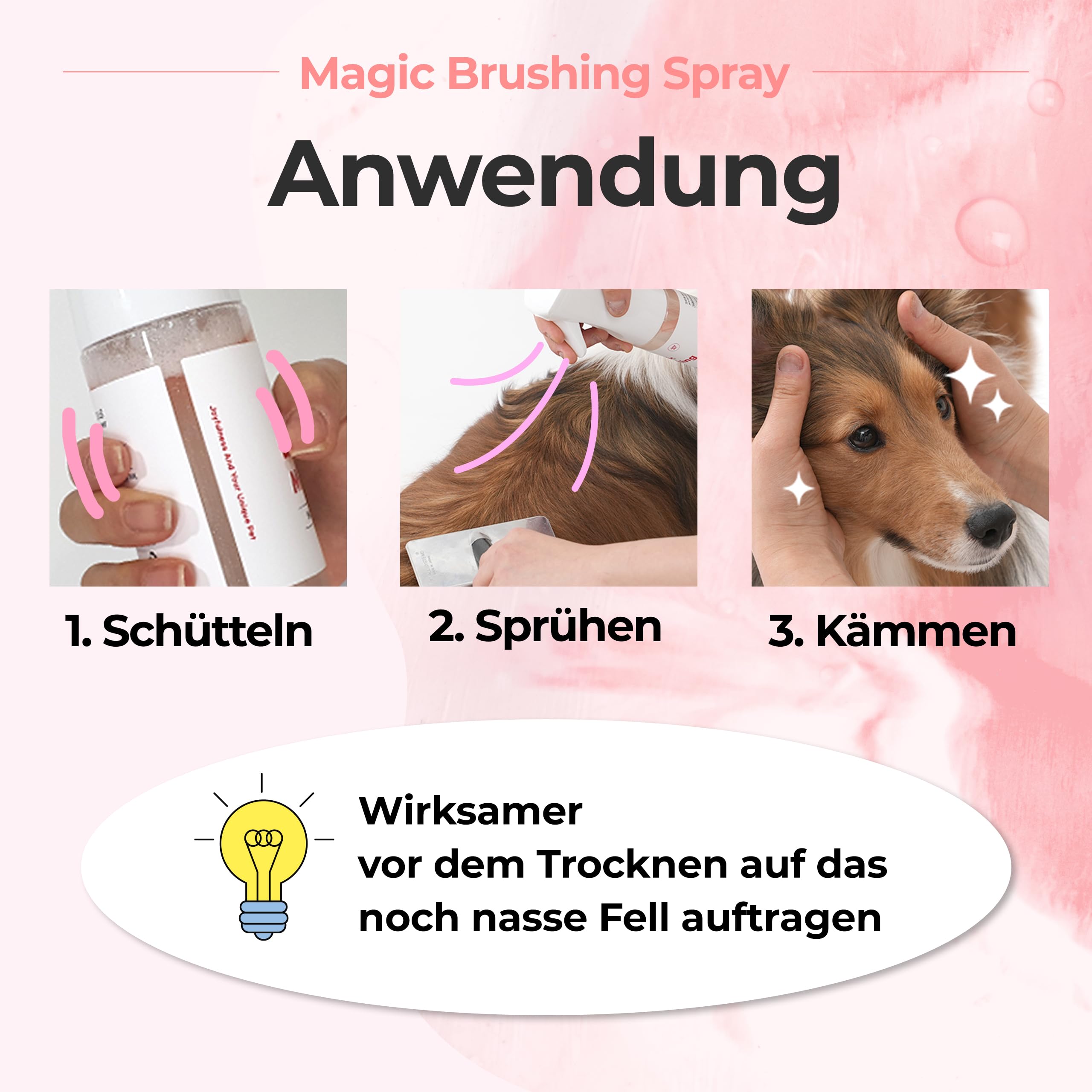 JAYU PET Magic Brushing Spray – Entwirrungsspray für Hunde, gegen Verfilzungen & Juckreiz, hypoallergen, geruchsneutralisierend, Glanz- & Pflegespray (170 ml)