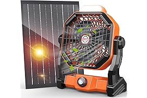 Camping Fan with Solar Panel, 10400mAh Solar Fan Rechargeable 9-Inch Battery Operated...