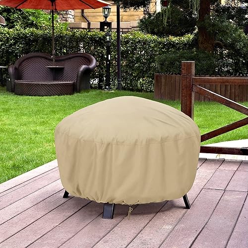 Miniatura 7 de SunPatio Funda para hoguera, resistente al agua, redonda, para mesa de fuego de patio, con cordón ajustable, redonda de 45 pulgadas de profundidad x