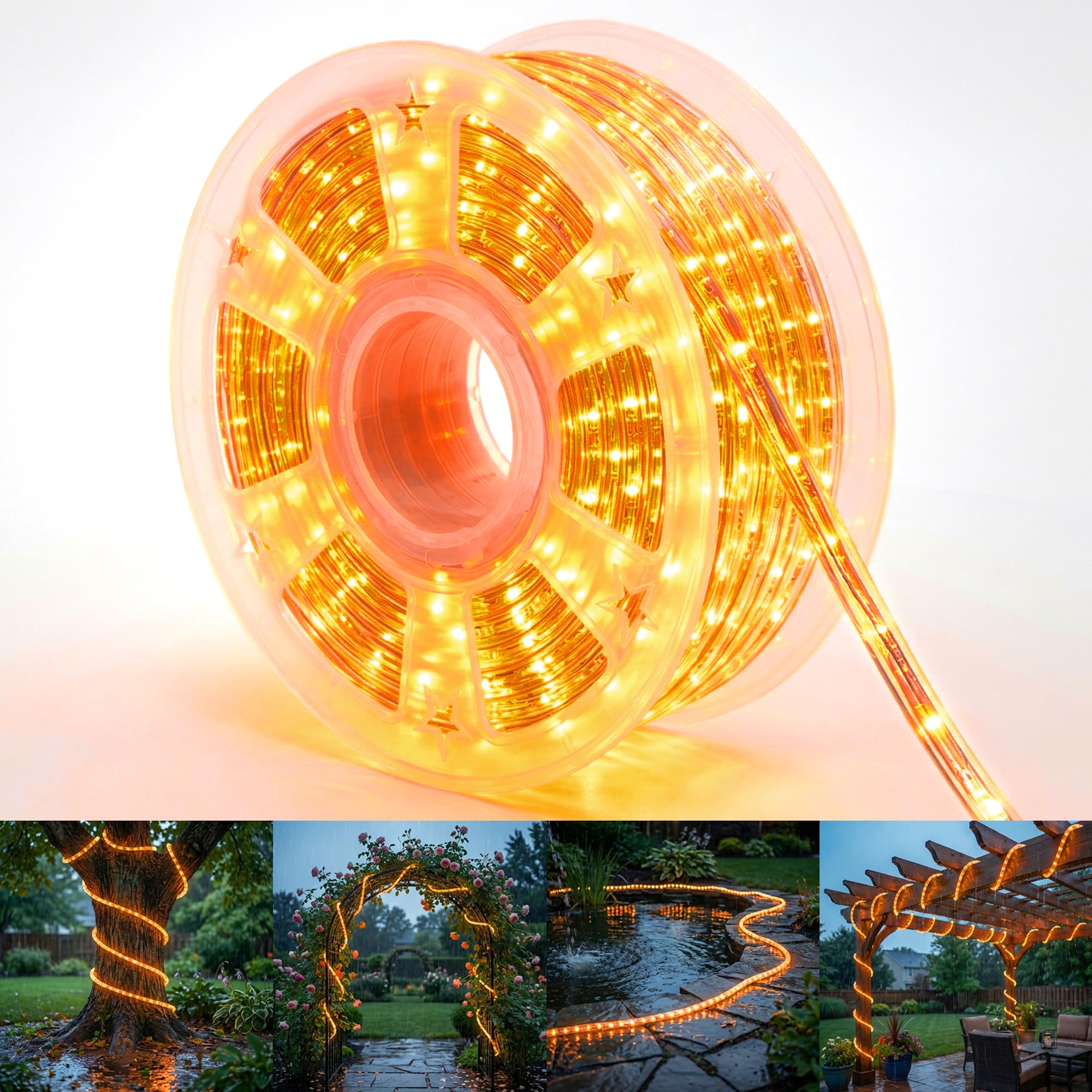 Photo 1 of 100ft Rope Lights For Outside,Connectable & Flexible Tube Lights with 8 Modes Controller,Waterproof Orange LED Rope Lighting for Deck,Garden,Pool,Patio,Bedroom,Party,Indoor & Outdoor Landscape Light