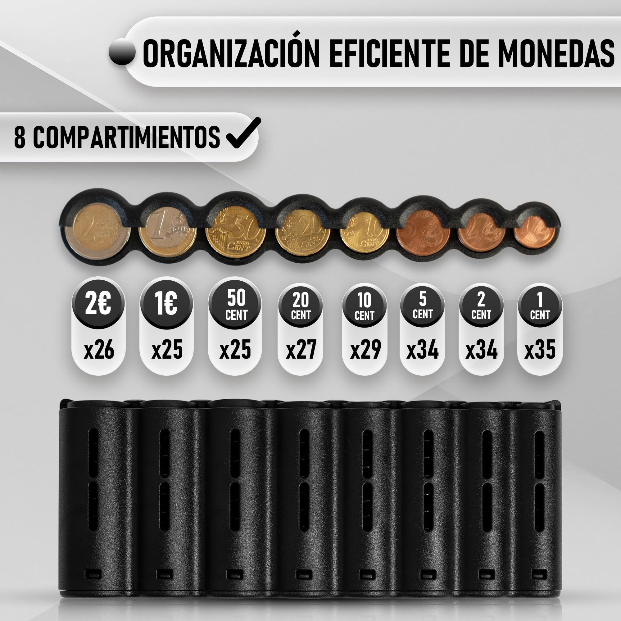 Portamonedas de Euro 8 Compartimentos Organizador Profesional Monedas Cajeros Comercios